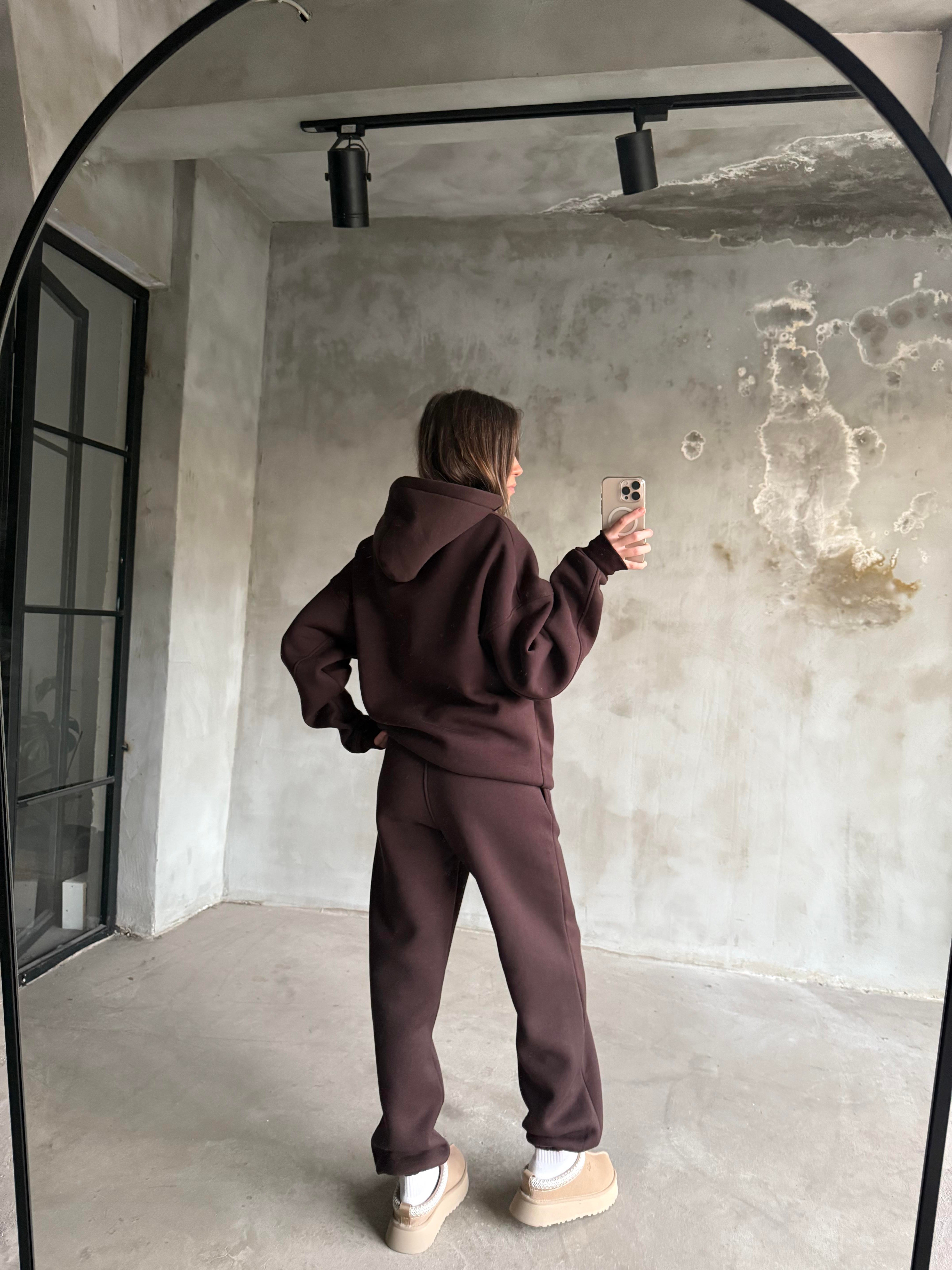 Kahverengi Unisex Base Sıde Oversize Eşofman Takımı - Dominatrend