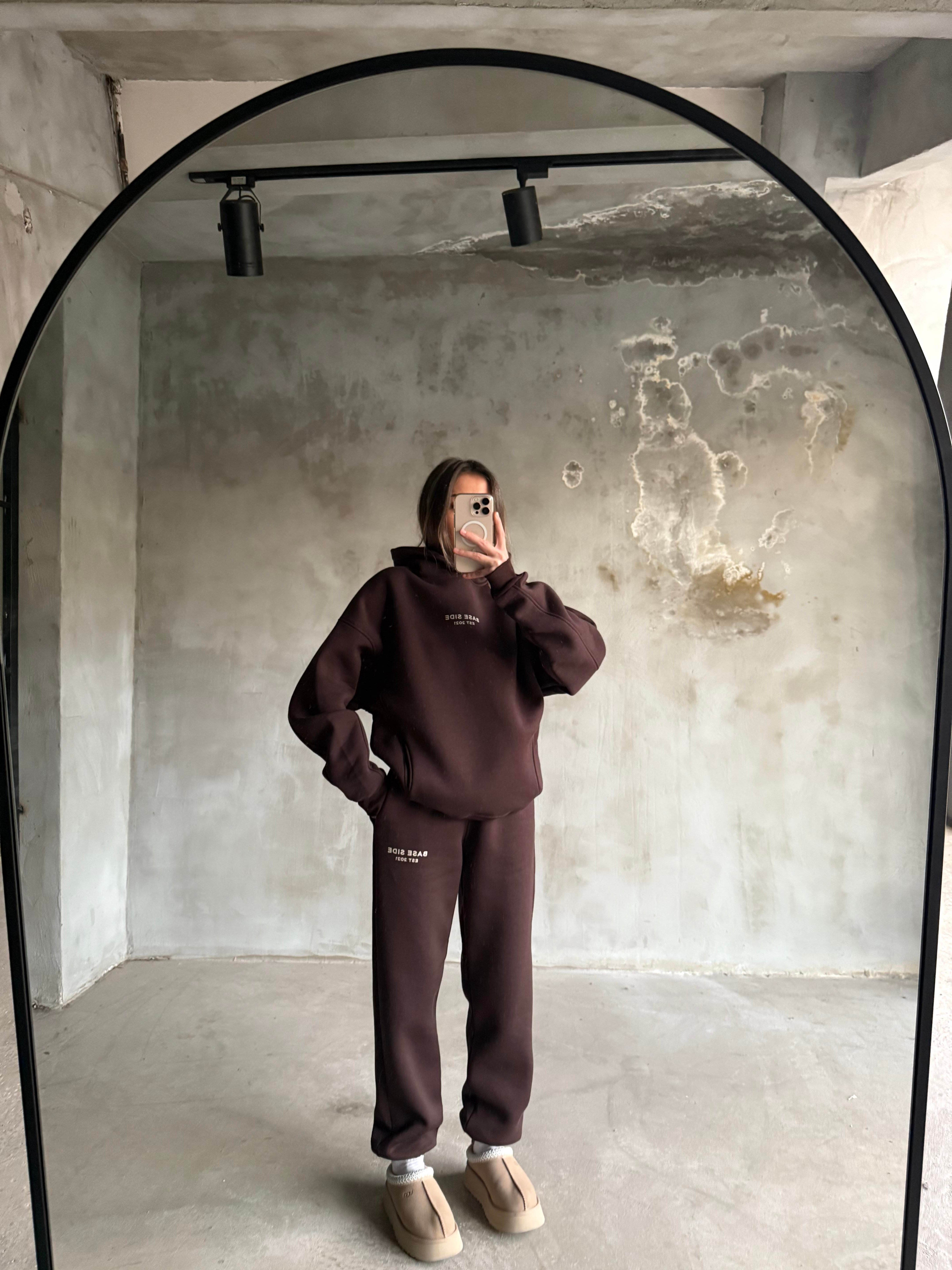 Kahverengi Unisex Base Sıde Oversize Eşofman Takımı - Dominatrend