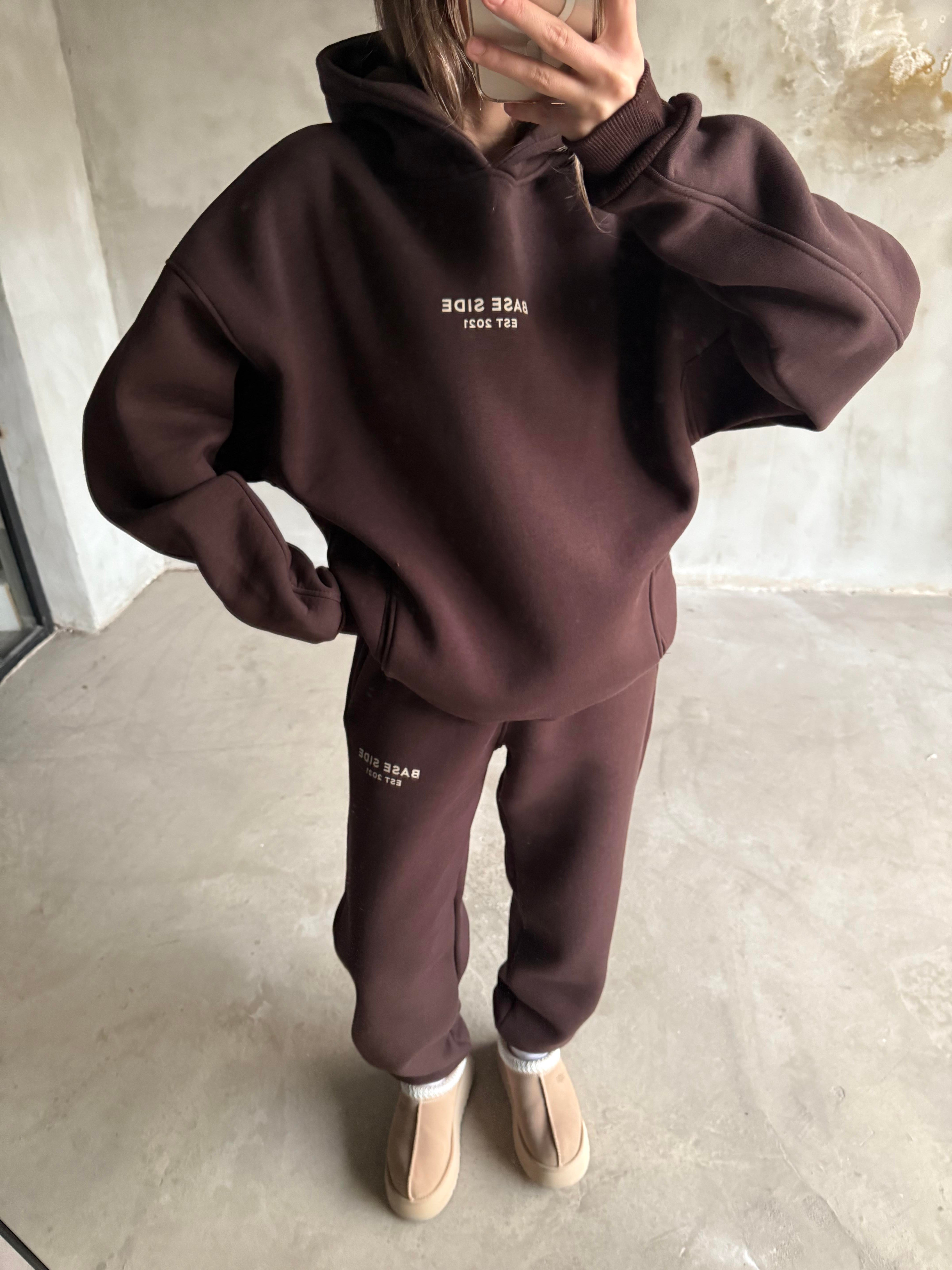 Kahverengi Unisex Base Sıde Oversize Eşofman Takımı - Dominatrend