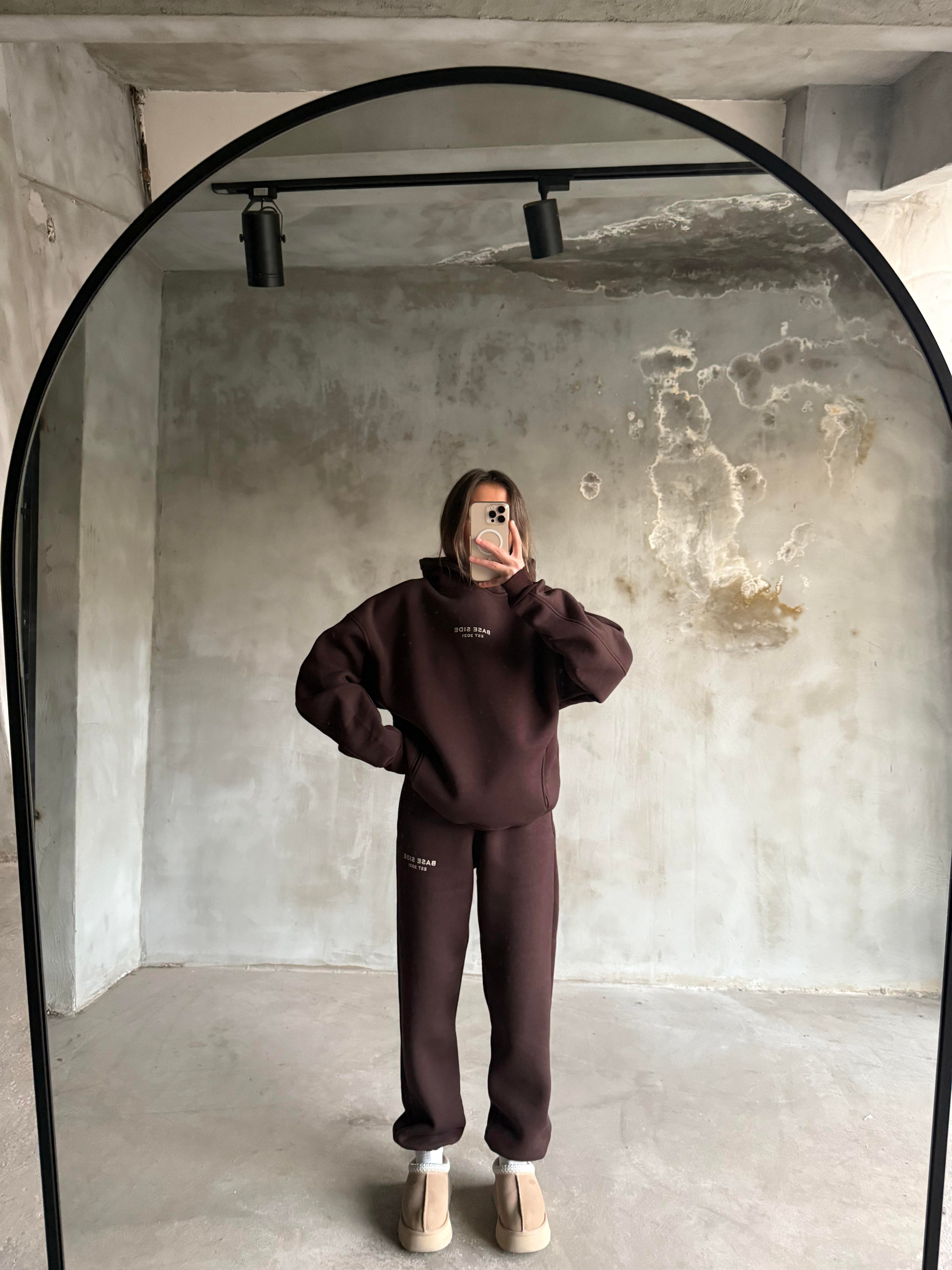 Kahverengi Unisex Base Sıde Oversize Eşofman Takımı - Dominatrend