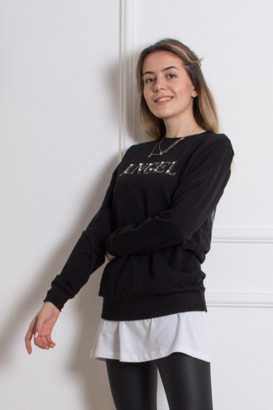 Kanat Detay Sweatshirt - Siyah - Dominatrend