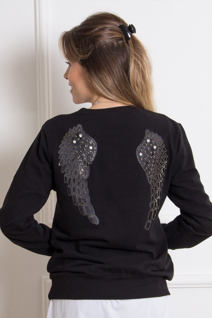 Kanat Detay Sweatshirt - Siyah - Dominatrend