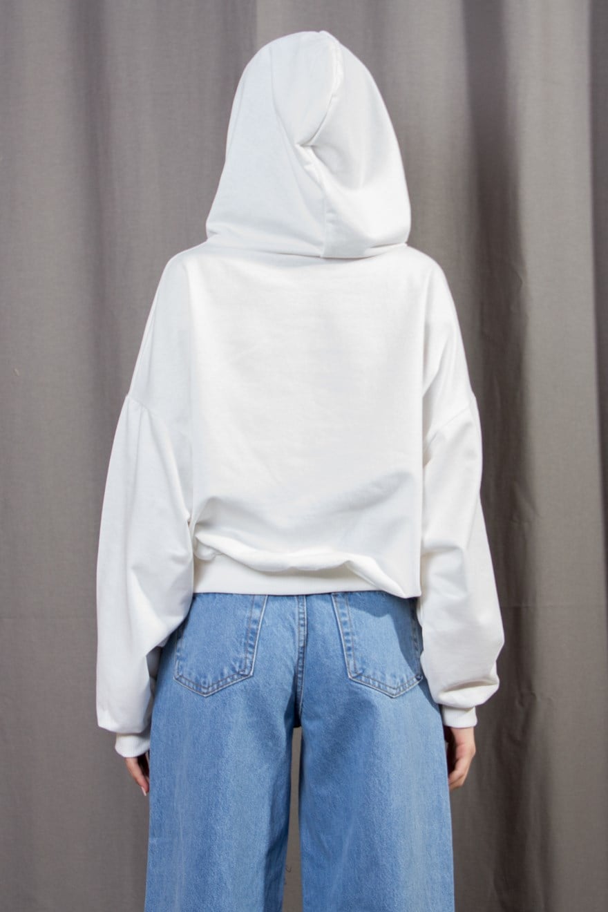 Kapüşonlu Yazı Detaylı Sweatshirt - Beyaz - Dominatrend