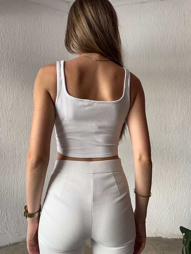 Kare Yaka Crop - Beyaz - Dominatrend