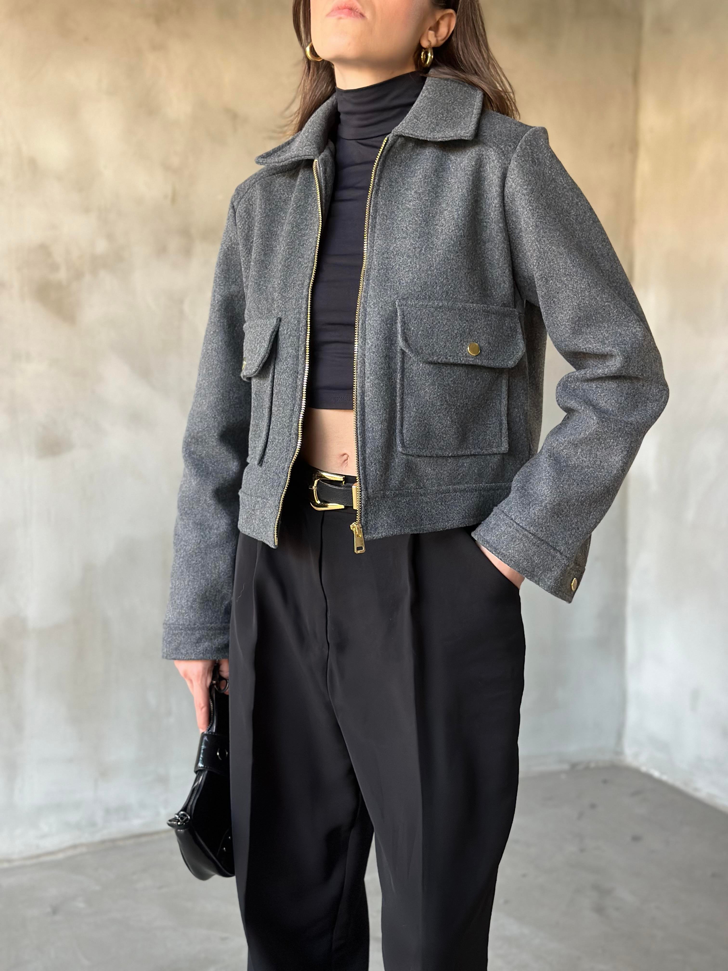 Kaşe Crop Ceket - Antrasit - Dominatrend