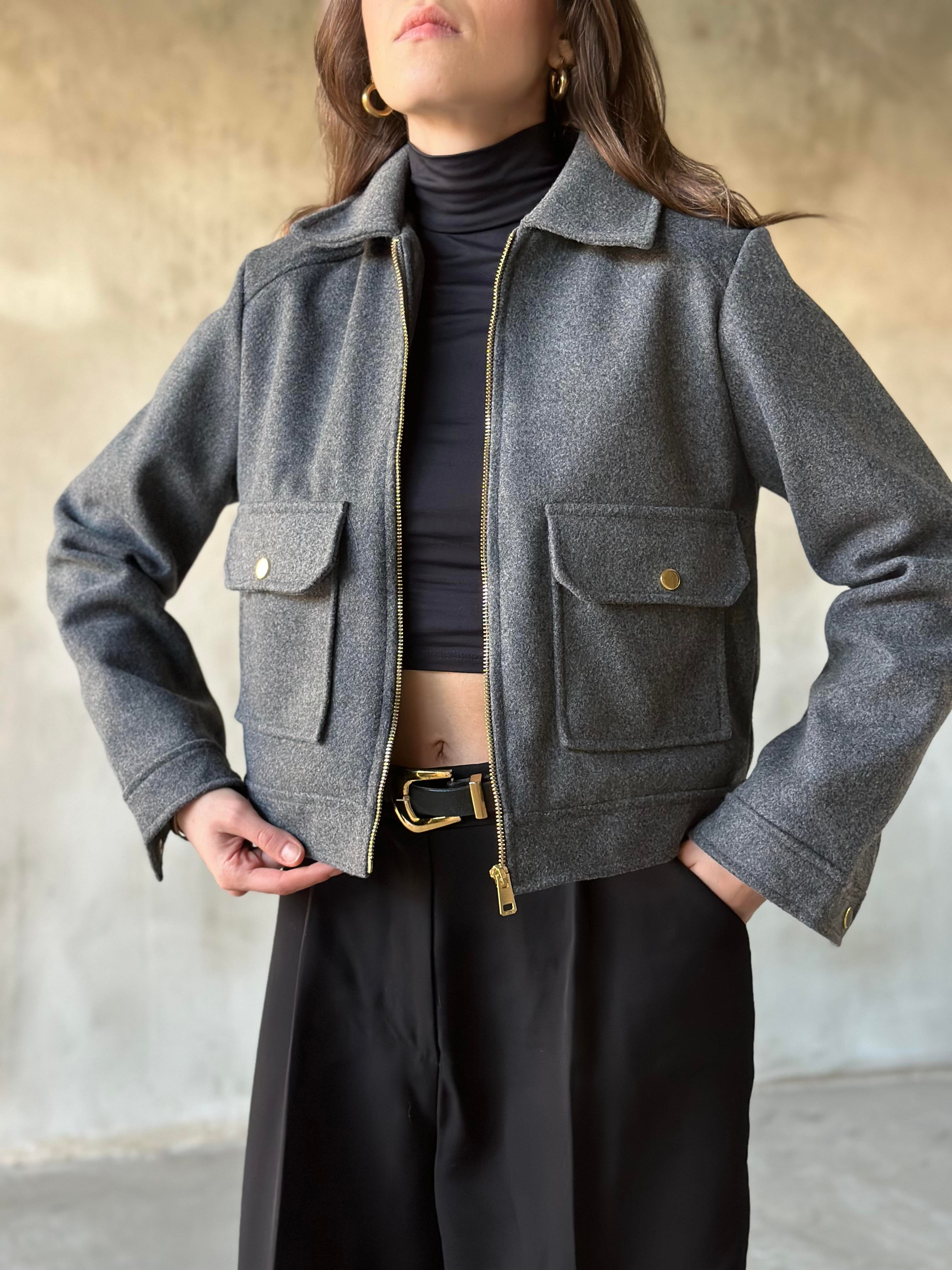Kaşe Crop Ceket - Antrasit - Dominatrend
