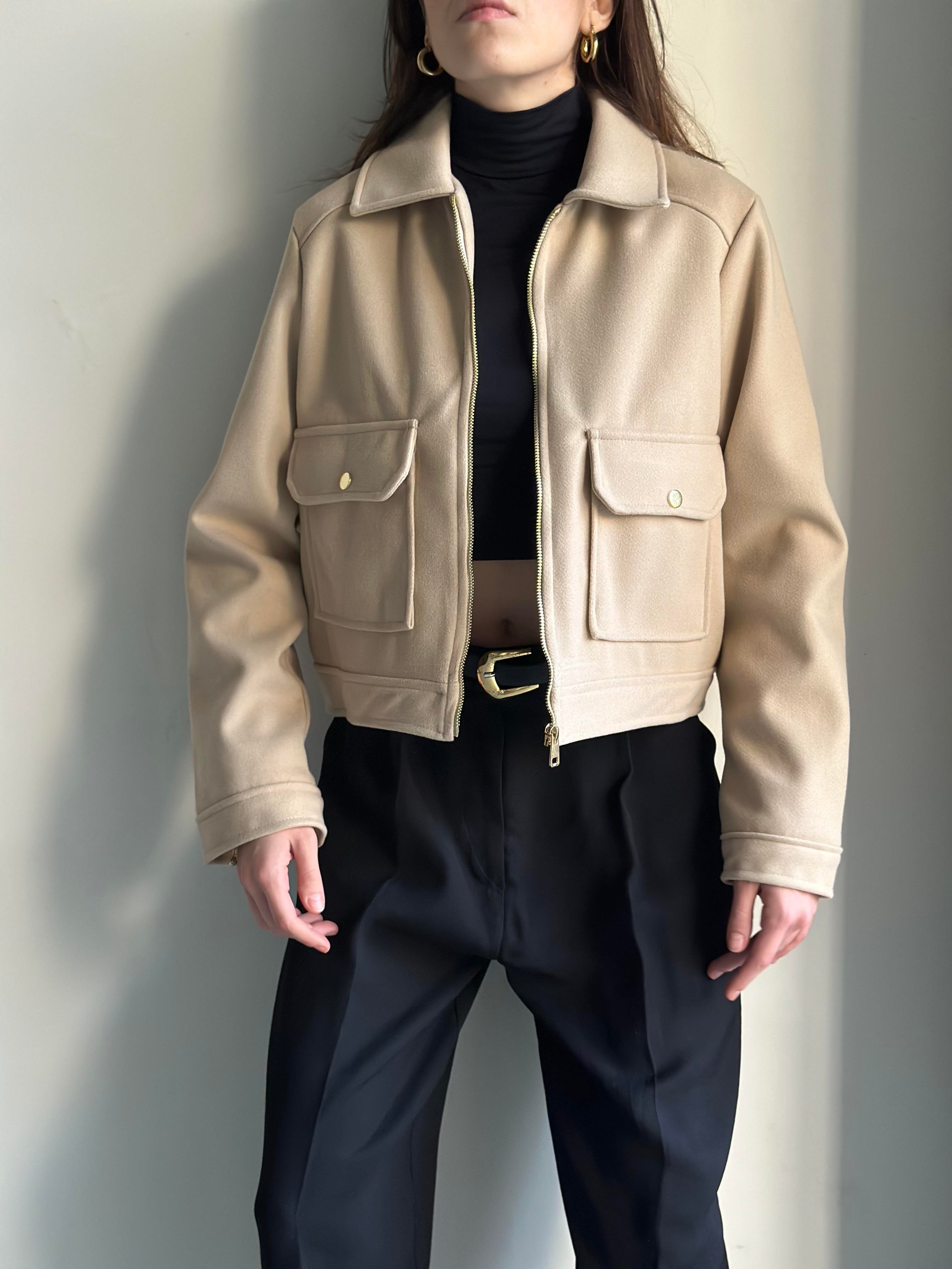Kaşe Crop Ceket - Bej - Dominatrend