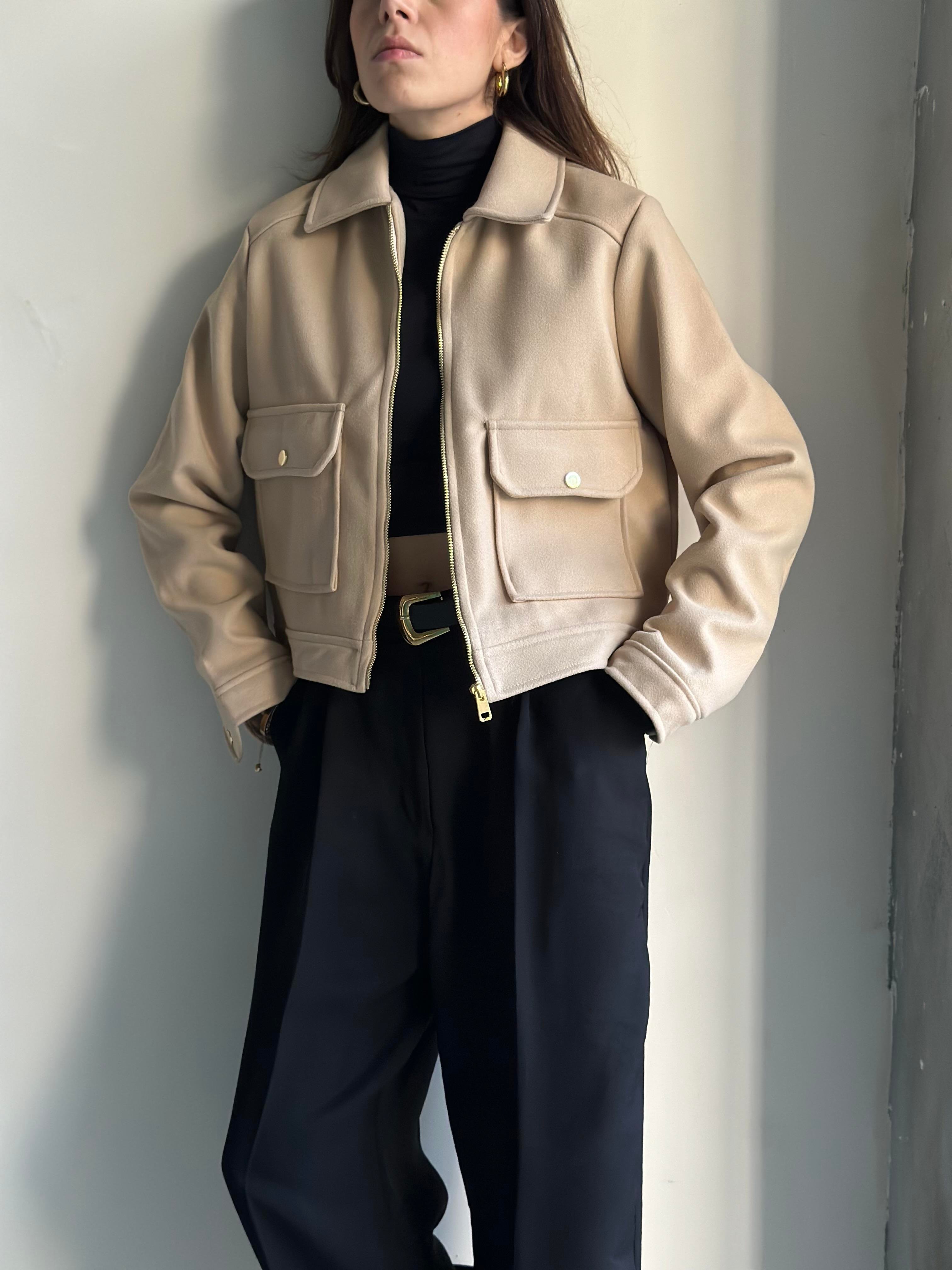Kaşe Crop Ceket - Bej - Dominatrend
