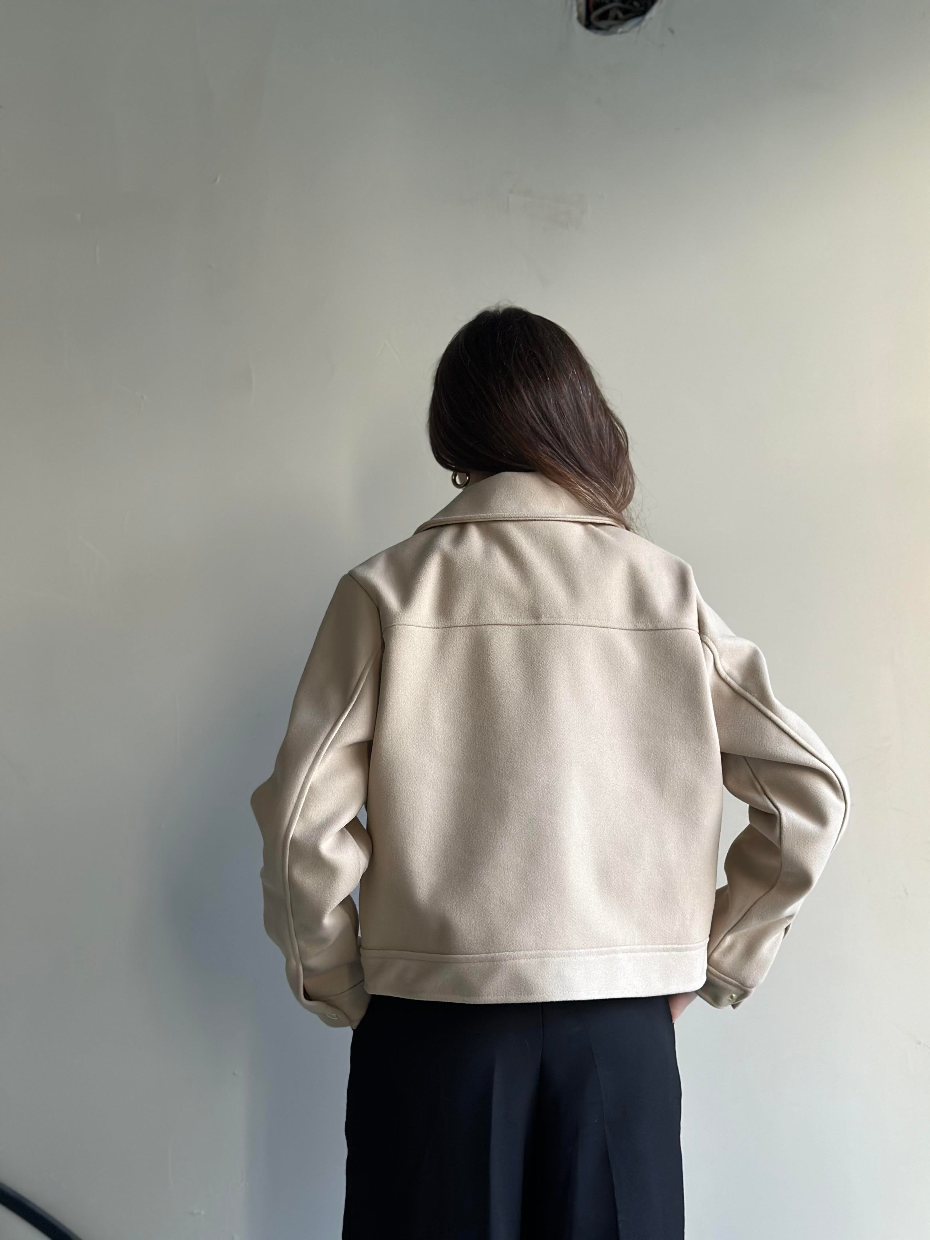 Kaşe Crop Ceket - Bej - Dominatrend