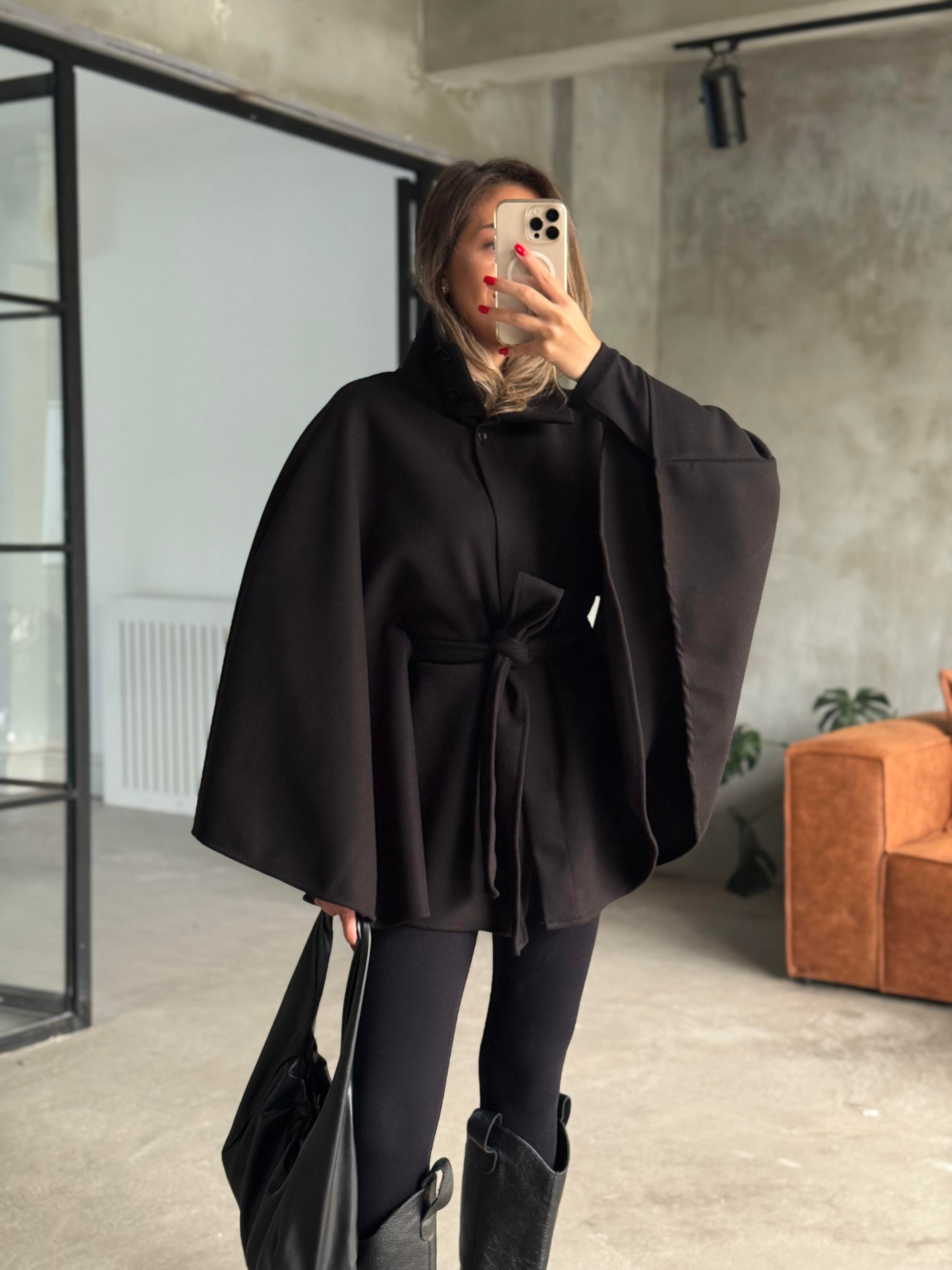 Kaşe Kuşaklı Panço - Krem - Dominatrend
