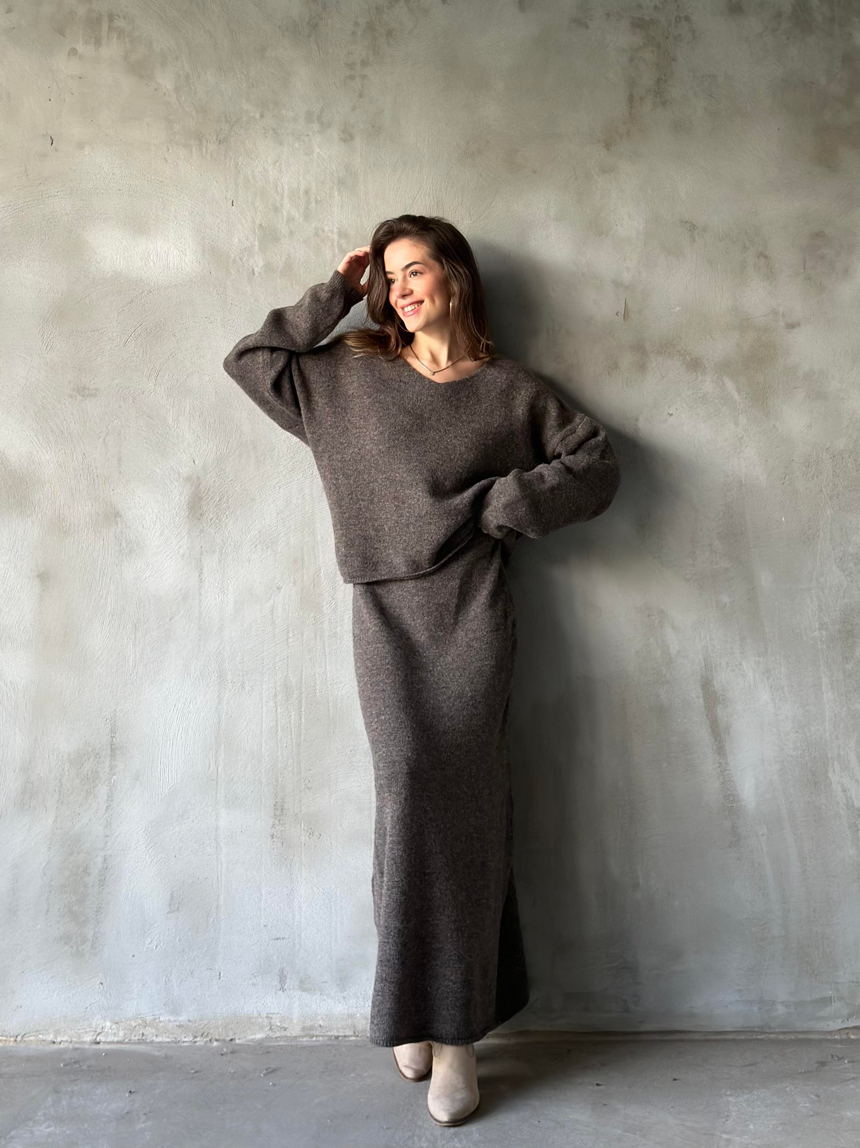Kaşmir Yün Karışımlı Etekli Takım - Yeşil - Dominatrend