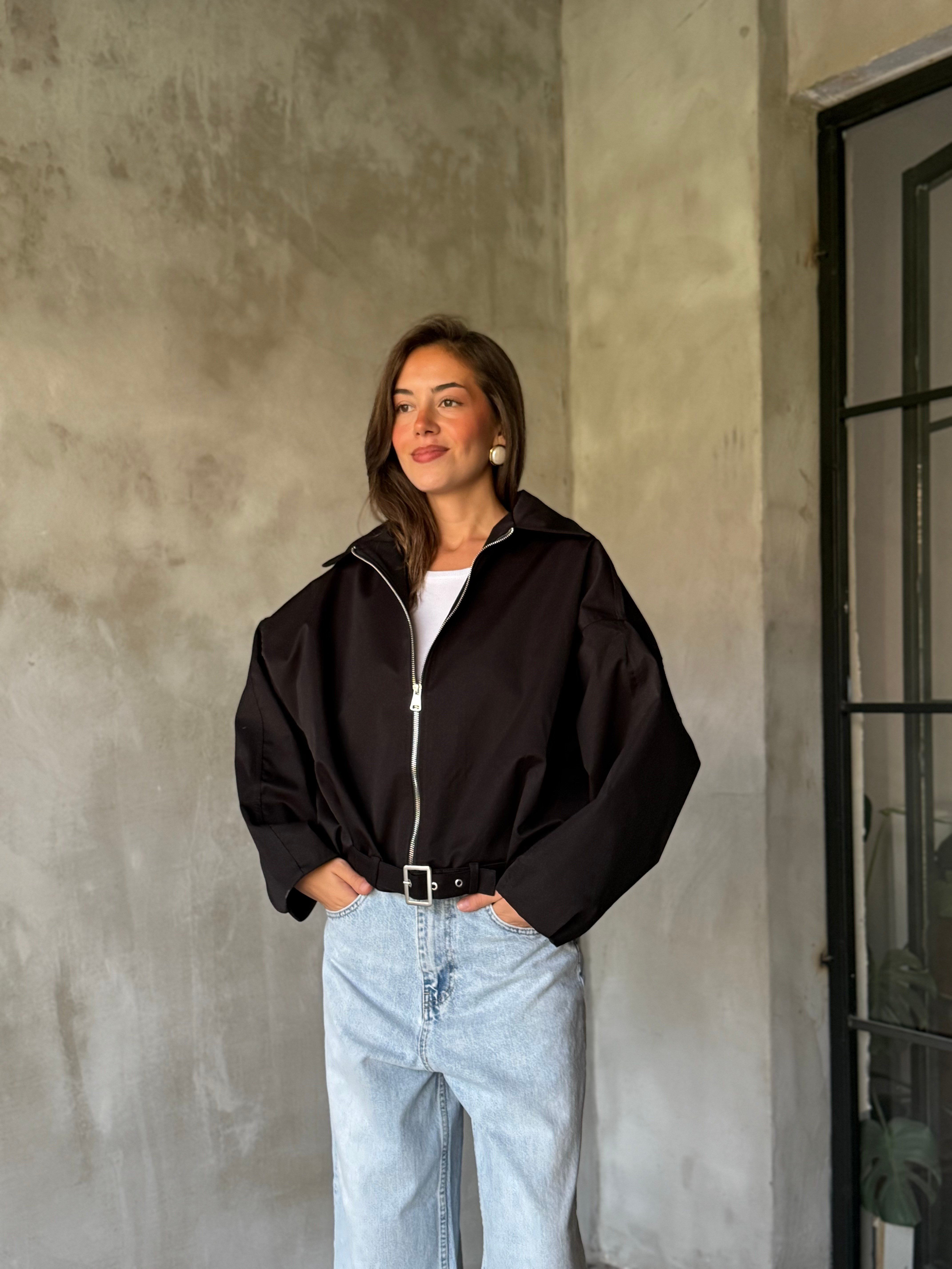 Kemerli Bomber Trençkot - Siyah - Dominatrend