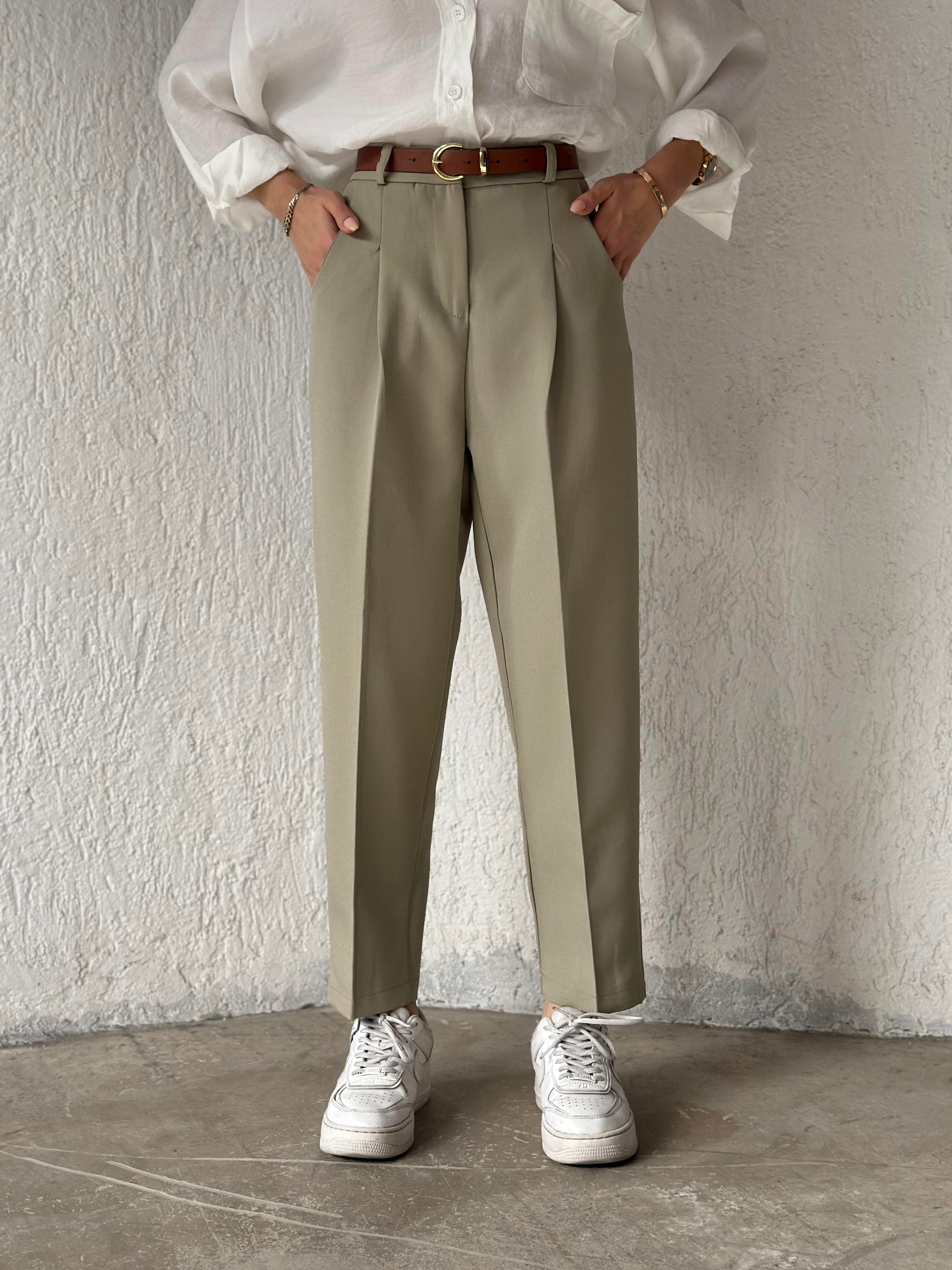 Kemerli Havuç Pantolon - Yeşil - Dominatrend