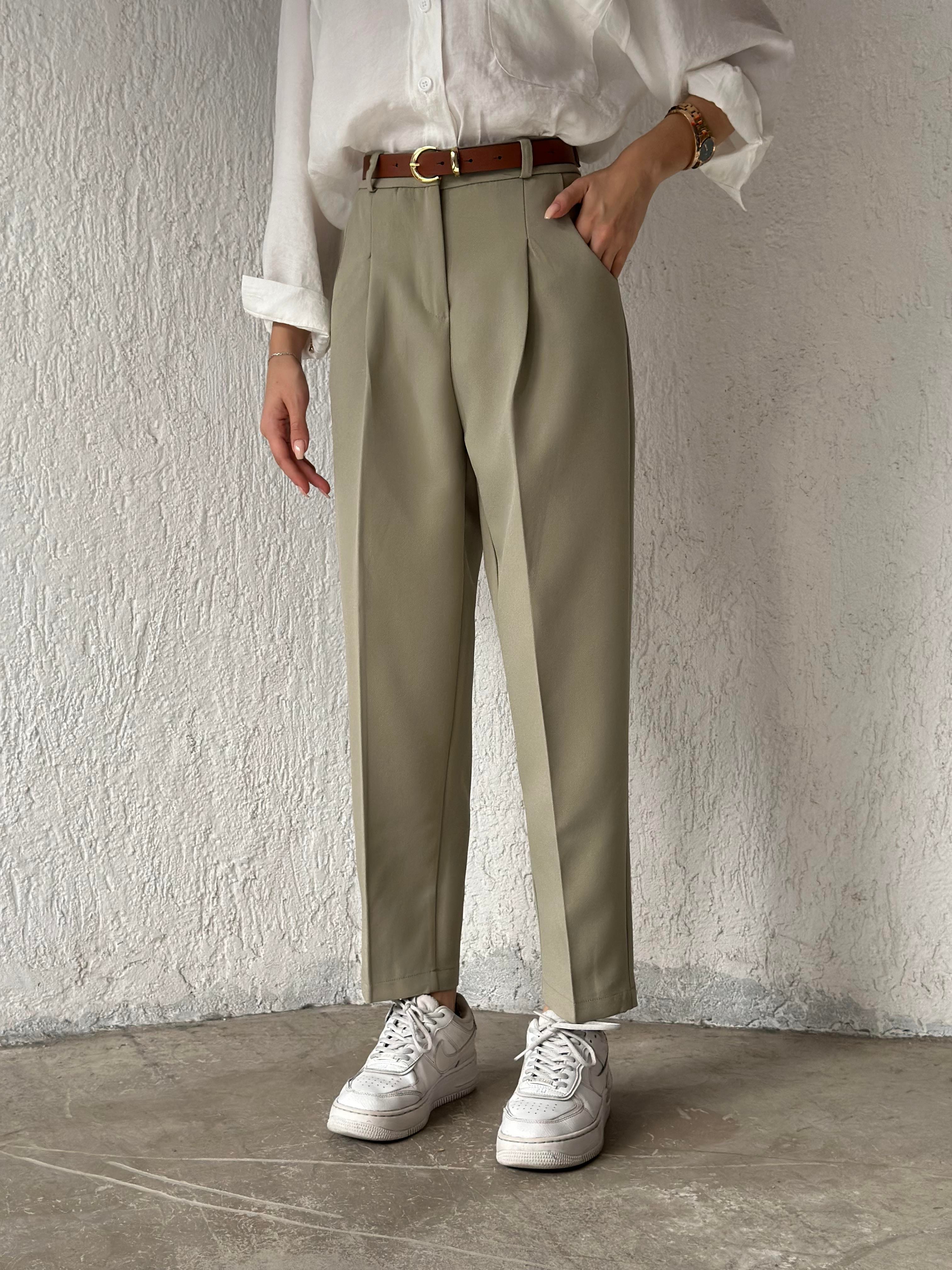 Kemerli Havuç Pantolon - Yeşil - Dominatrend