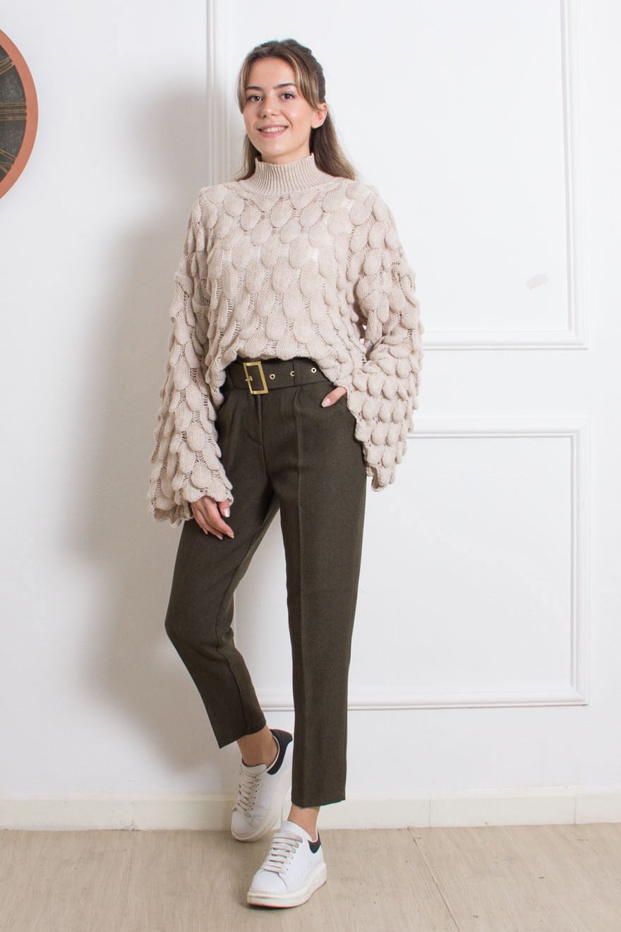 Kemerli Pantolon - Haki - Dominatrend