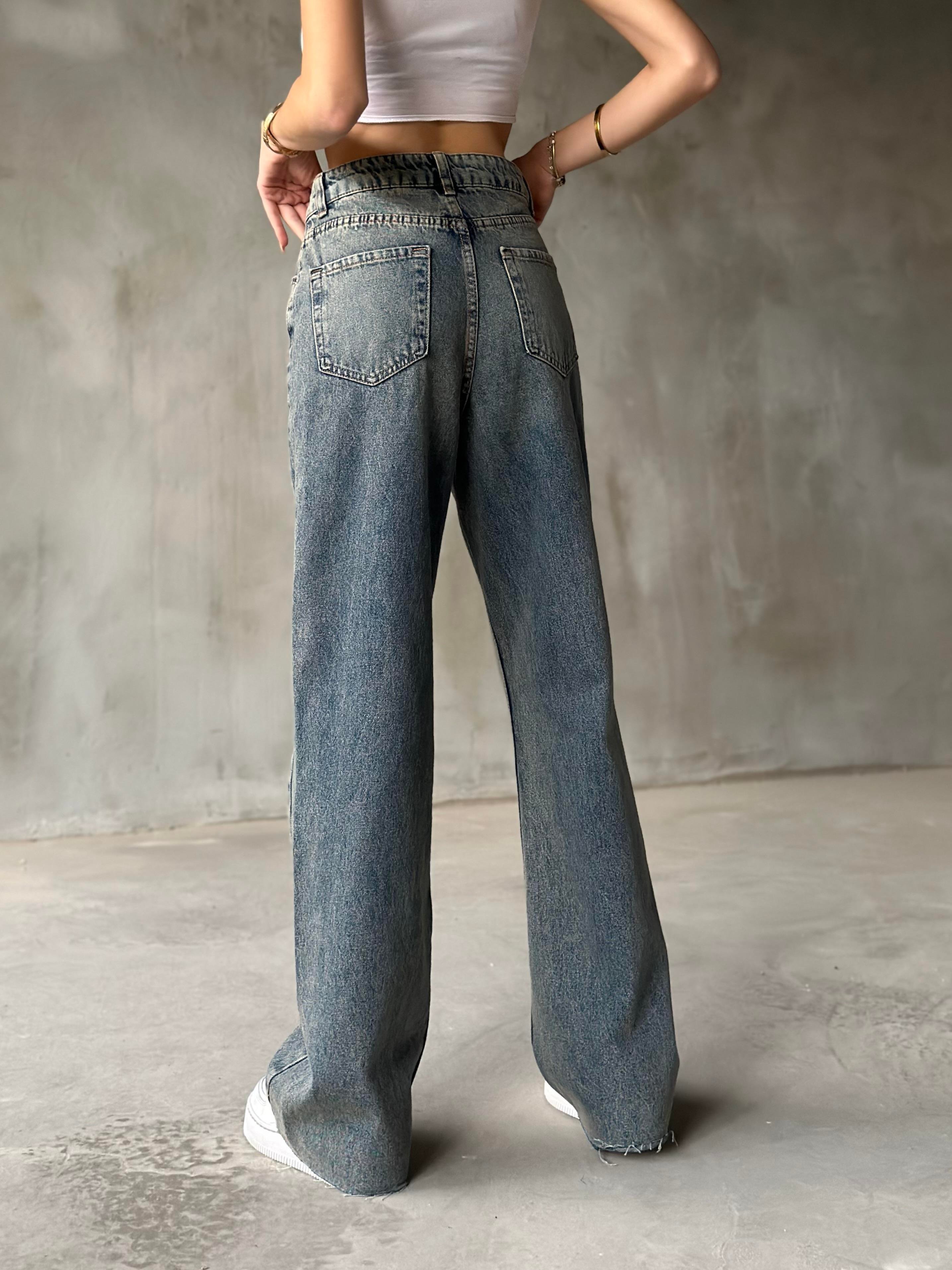 Kesik Paça Tintli Baggy Jean - Dominatrend