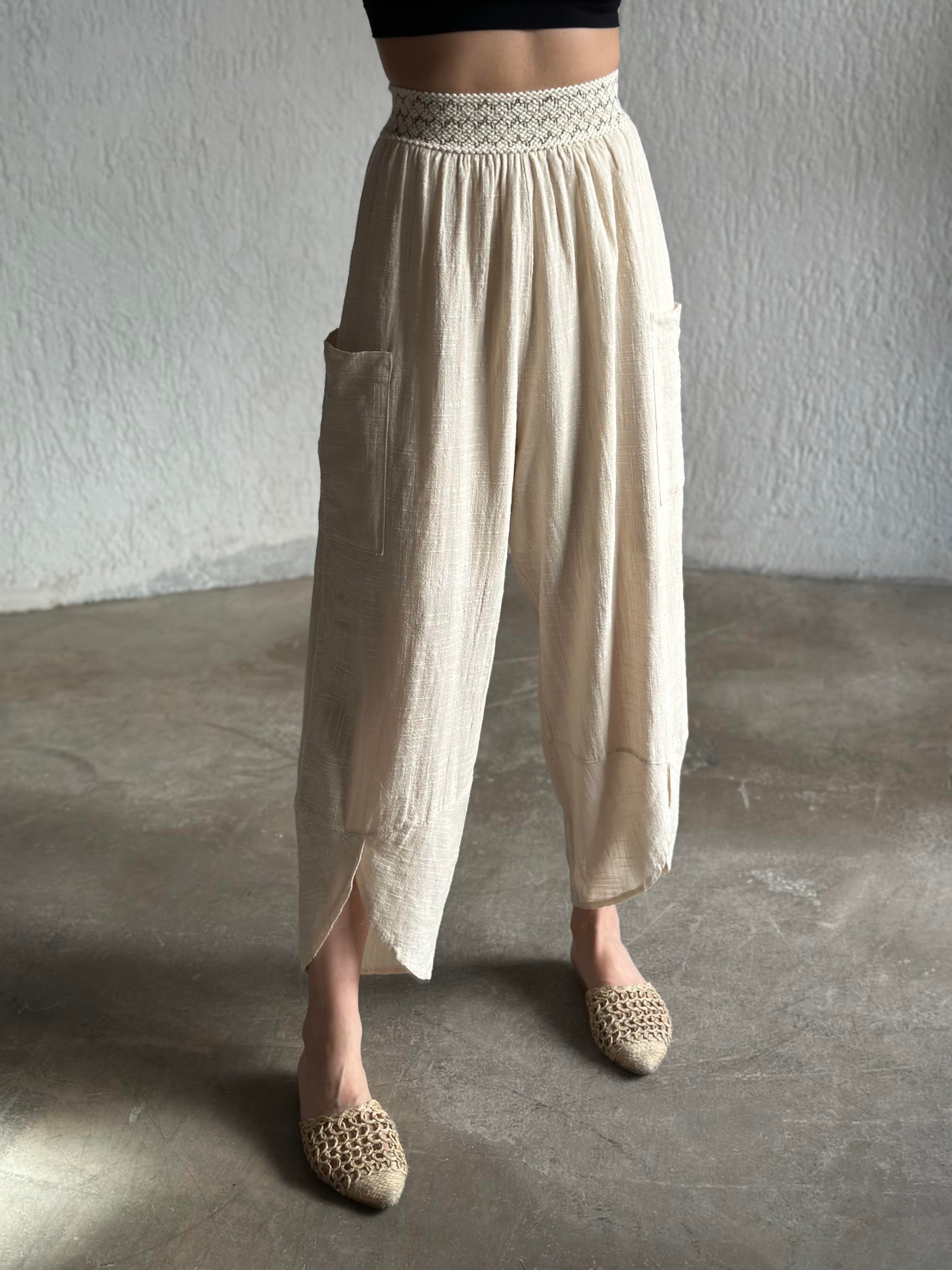 Keten Astarlı Kargo Cep Pantolon - Bej - Dominatrend