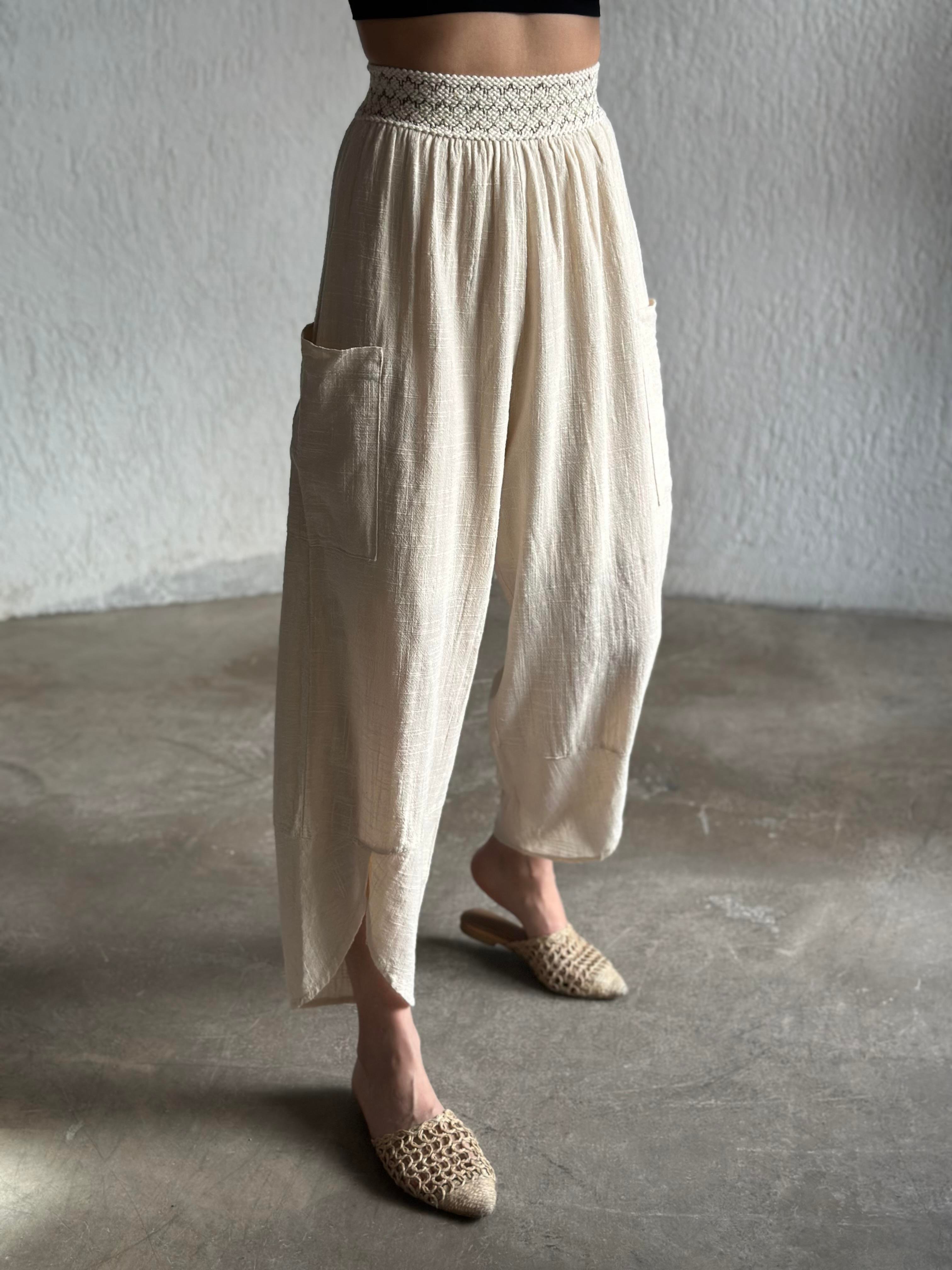 Keten Astarlı Kargo Cep Pantolon - Bej - Dominatrend