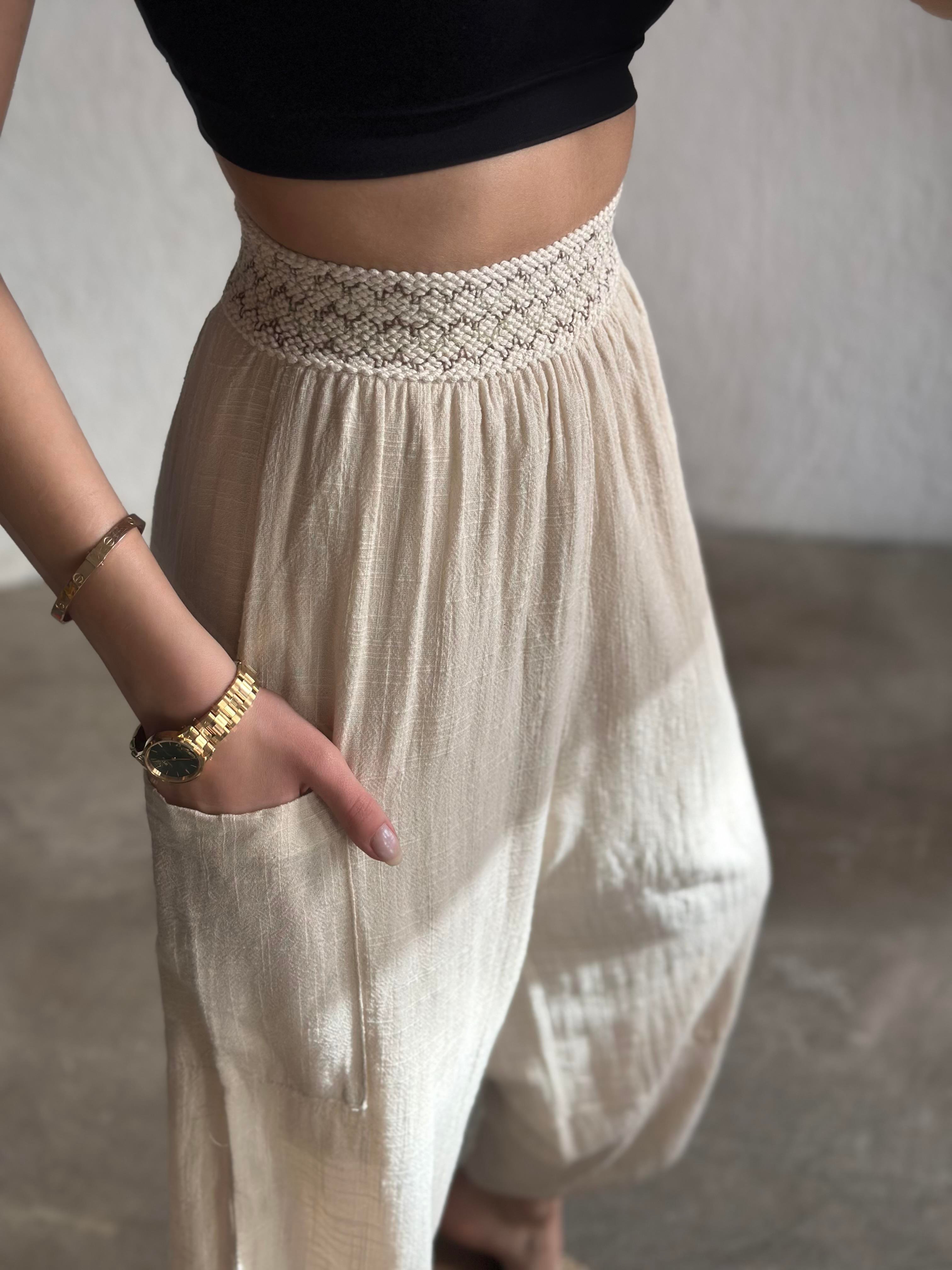 Keten Astarlı Kargo Cep Pantolon - Bej - Dominatrend