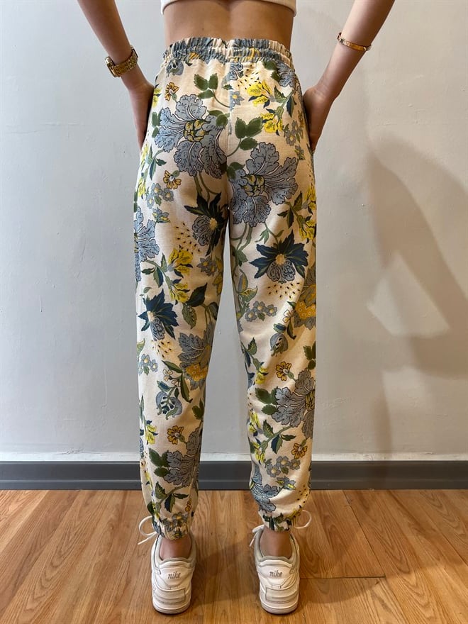 Keten Çiçek Desenli Pantolon - Dominatrend