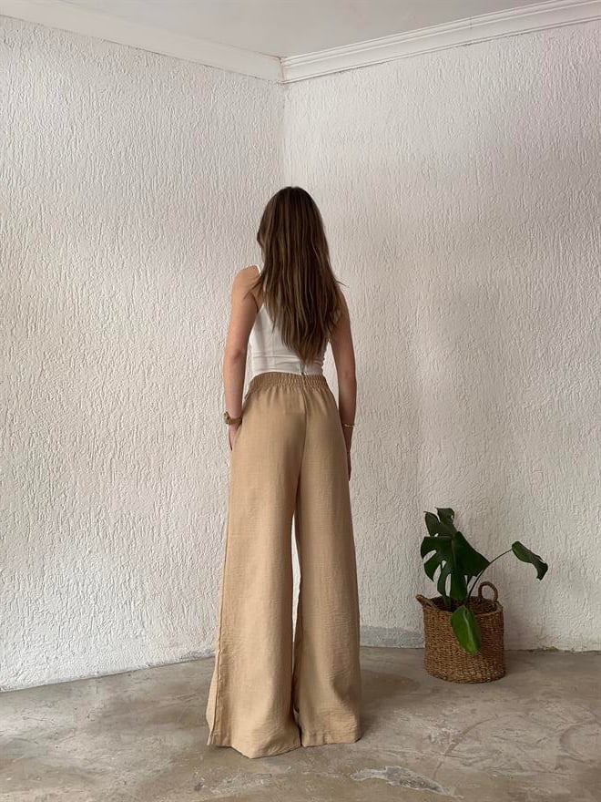Keten Salaş Kuşaklı Pantolon - Bej - Dominatrend