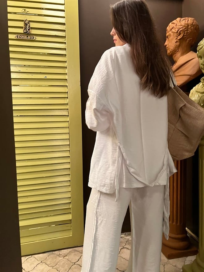 Kimono Pantolon İkili Takım Beyaz - Dominatrend