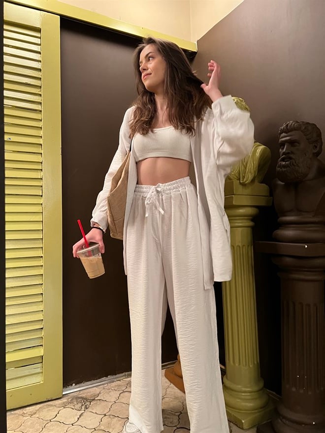 Kimono Pantolon İkili Takım Beyaz - Dominatrend