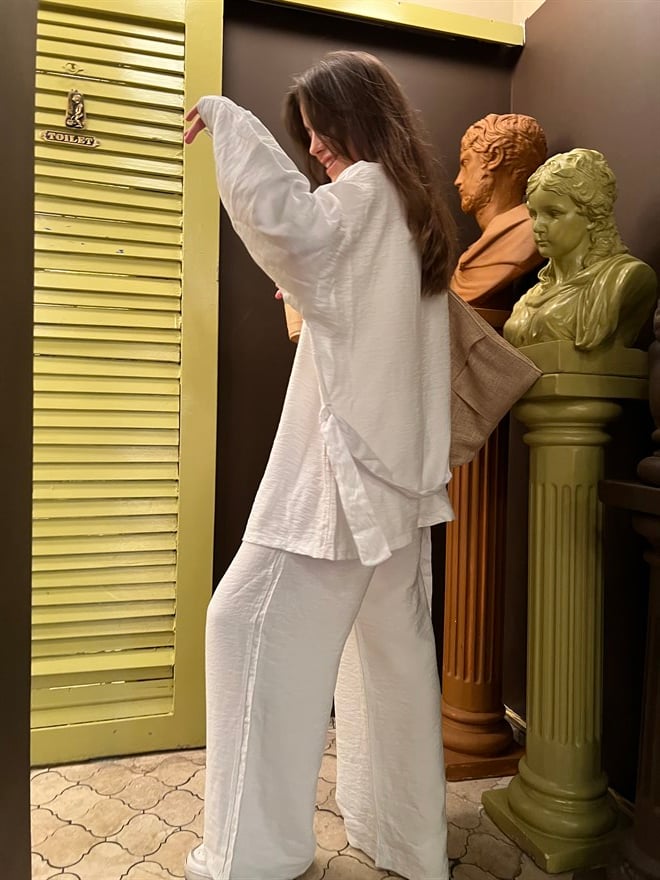 Kimono Pantolon İkili Takım Beyaz - Dominatrend