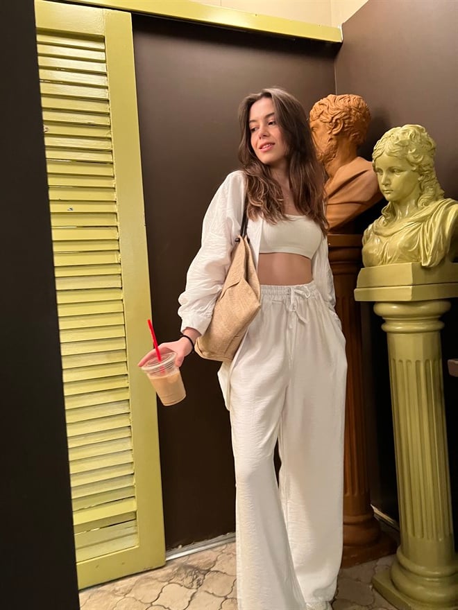 Kimono Pantolon İkili Takım Beyaz - Dominatrend