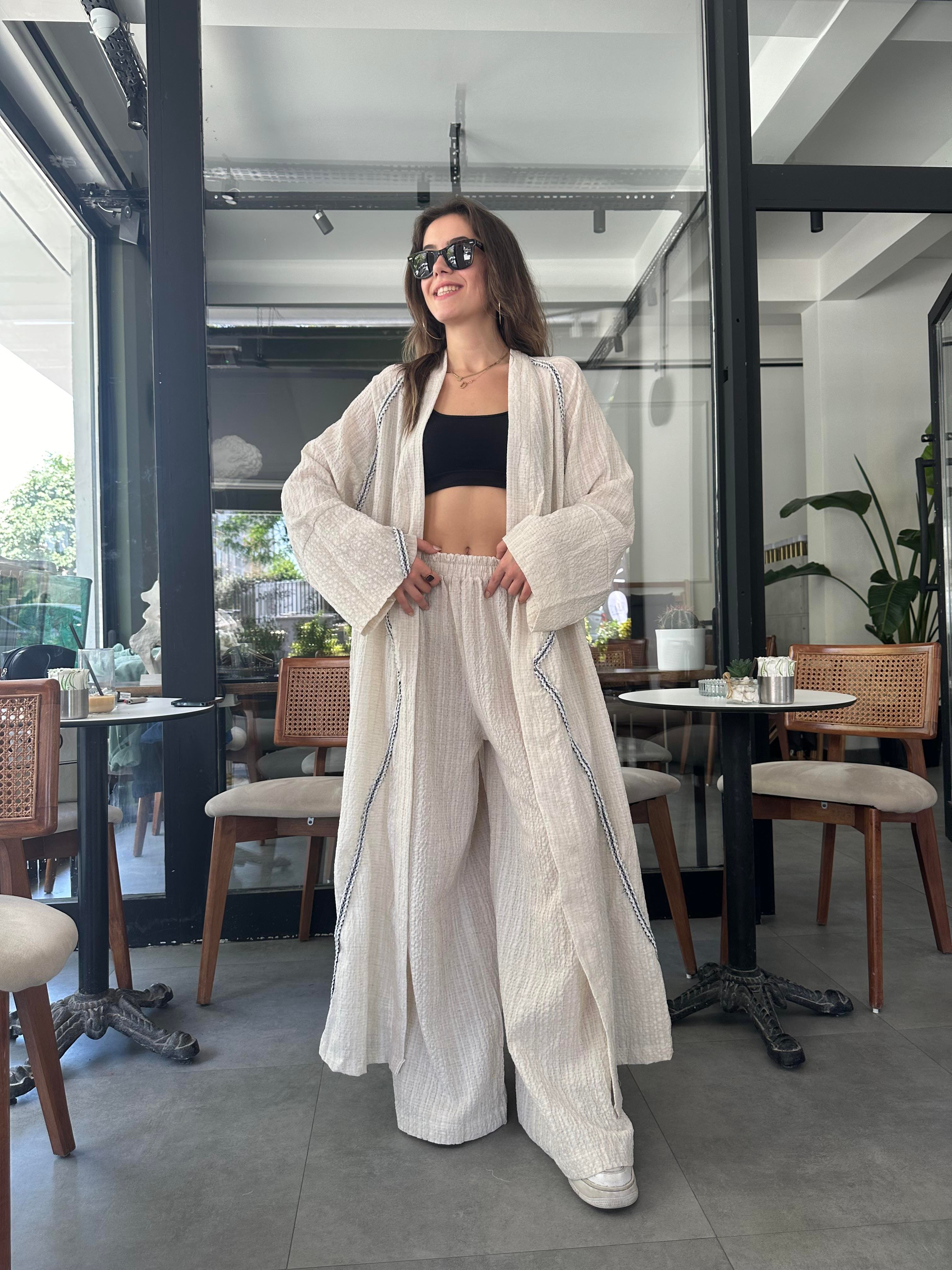 Kimono - Pantolon Takım - Bej - Dominatrend