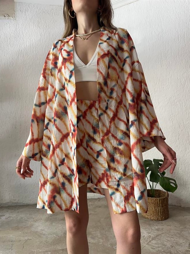 Kimono Şort Takım Batik Desen - Dominatrend
