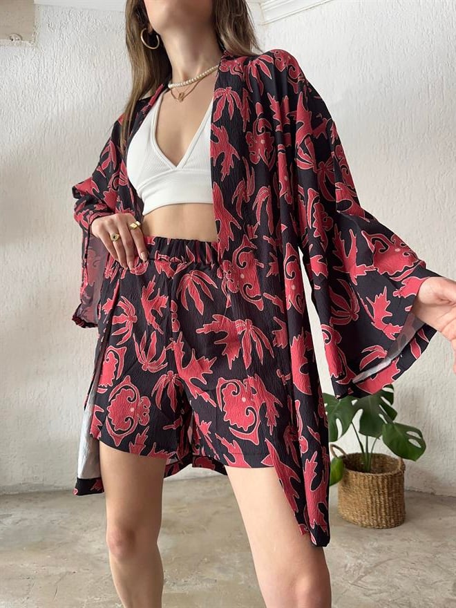 Kimono Şort Takım Etnik Desenli - Dominatrend