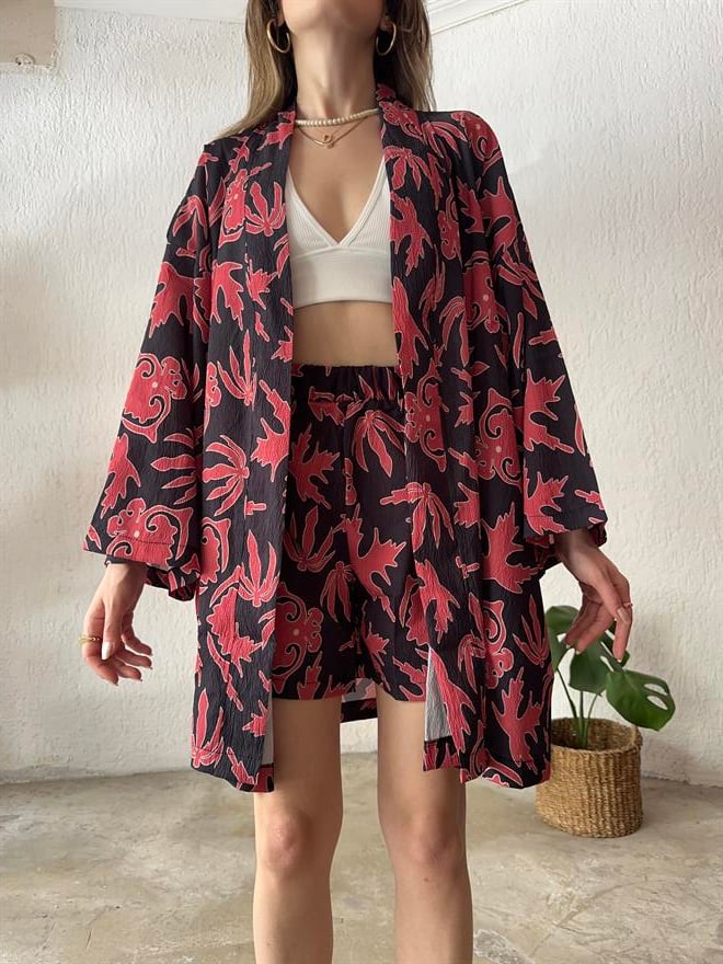 Kimono Şort Takım Etnik Desenli - Dominatrend