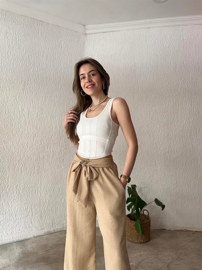 Korse Askılı Bluz - Beyaz - Dominatrend
