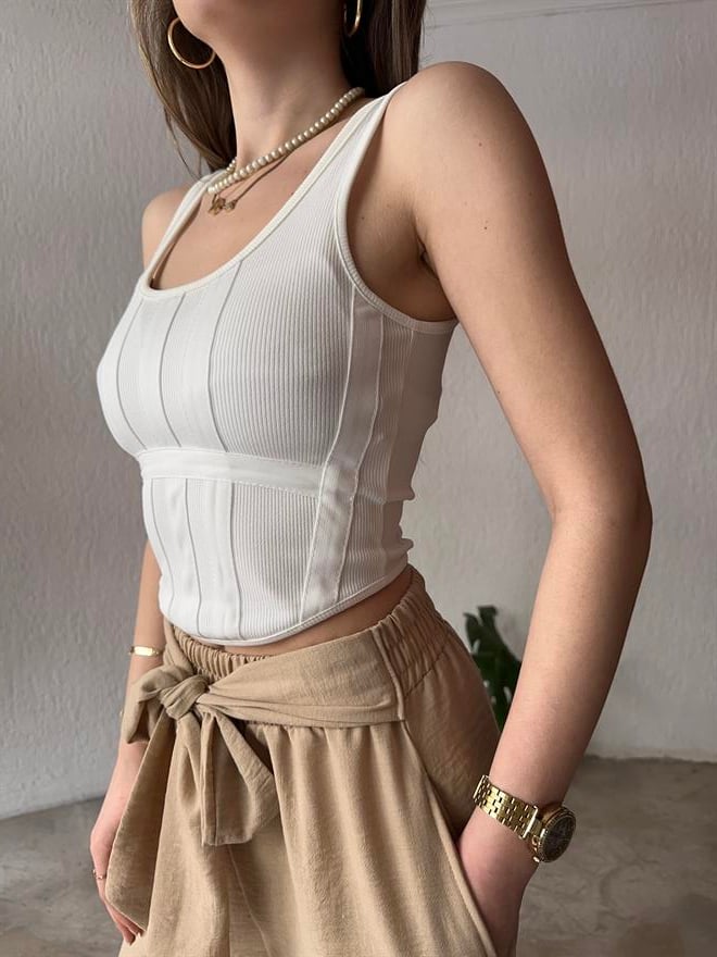 Korse Askılı Bluz - Beyaz - Dominatrend