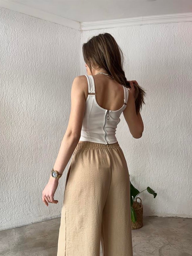 Korse Askılı Bluz - Beyaz - Dominatrend