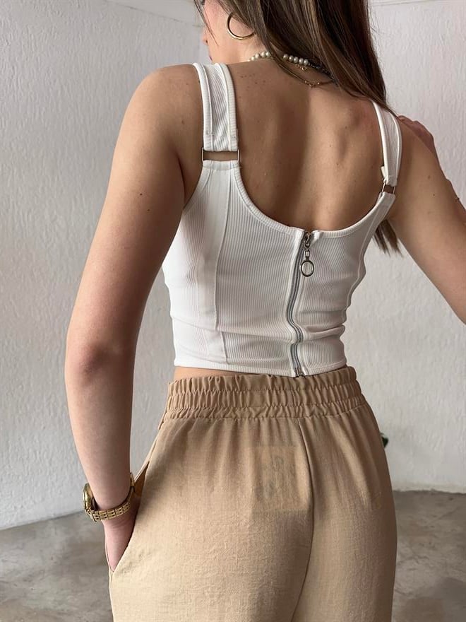 Korse Askılı Bluz - Beyaz - Dominatrend