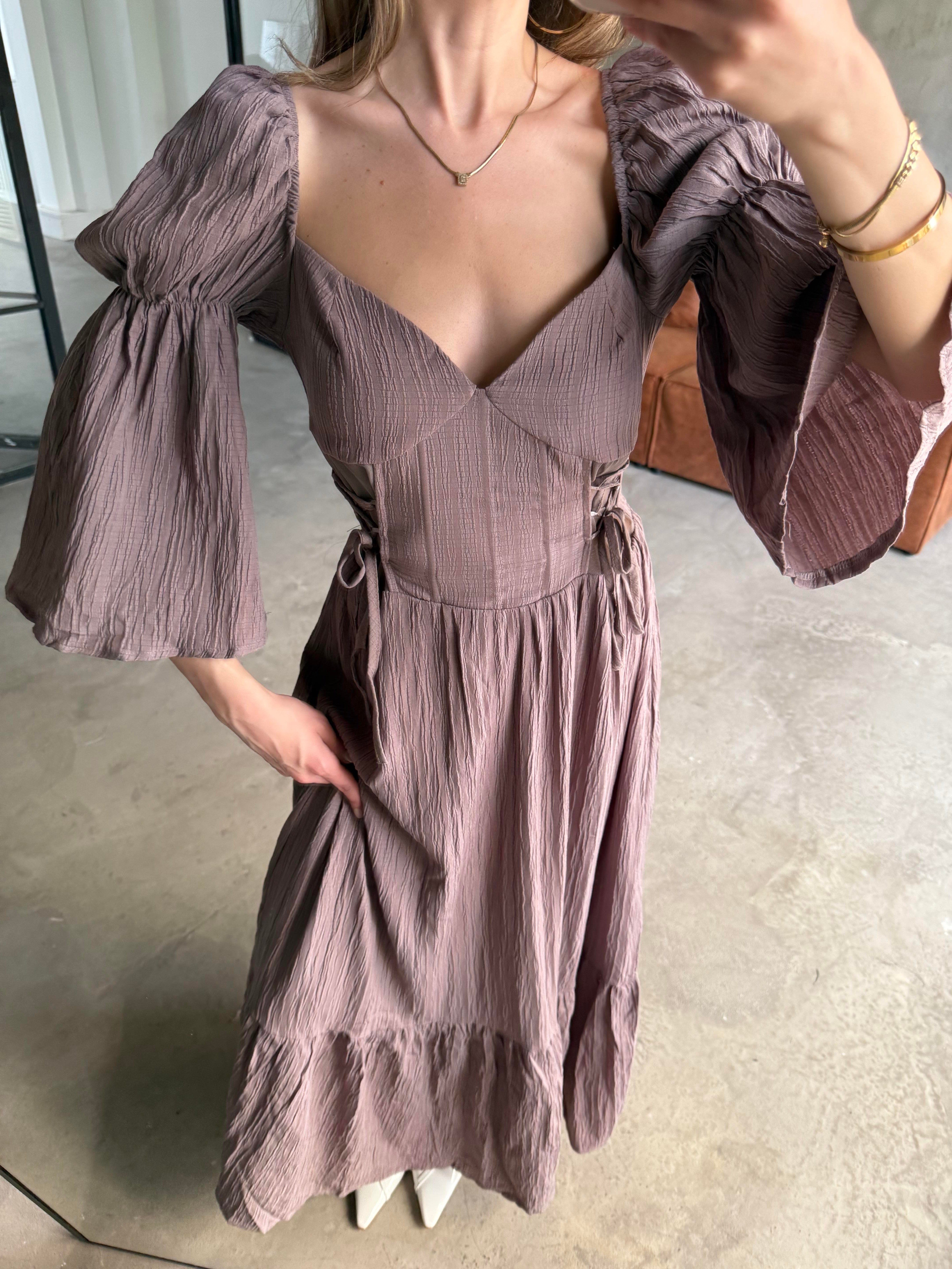 Korseli Maxi Elbise - Vizon - Dominatrend