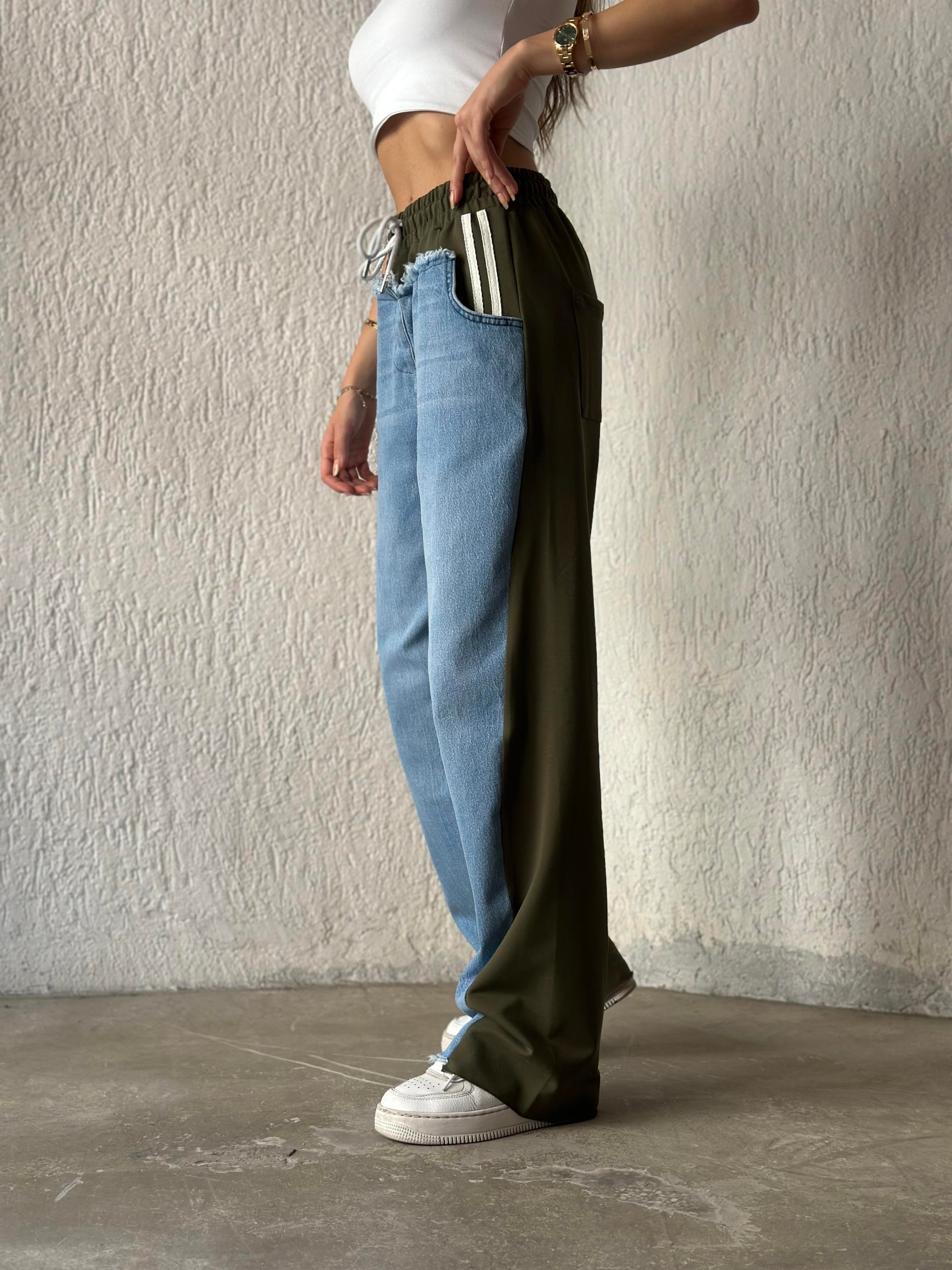 Kot Detay Baggy Eşofman - Haki - Dominatrend