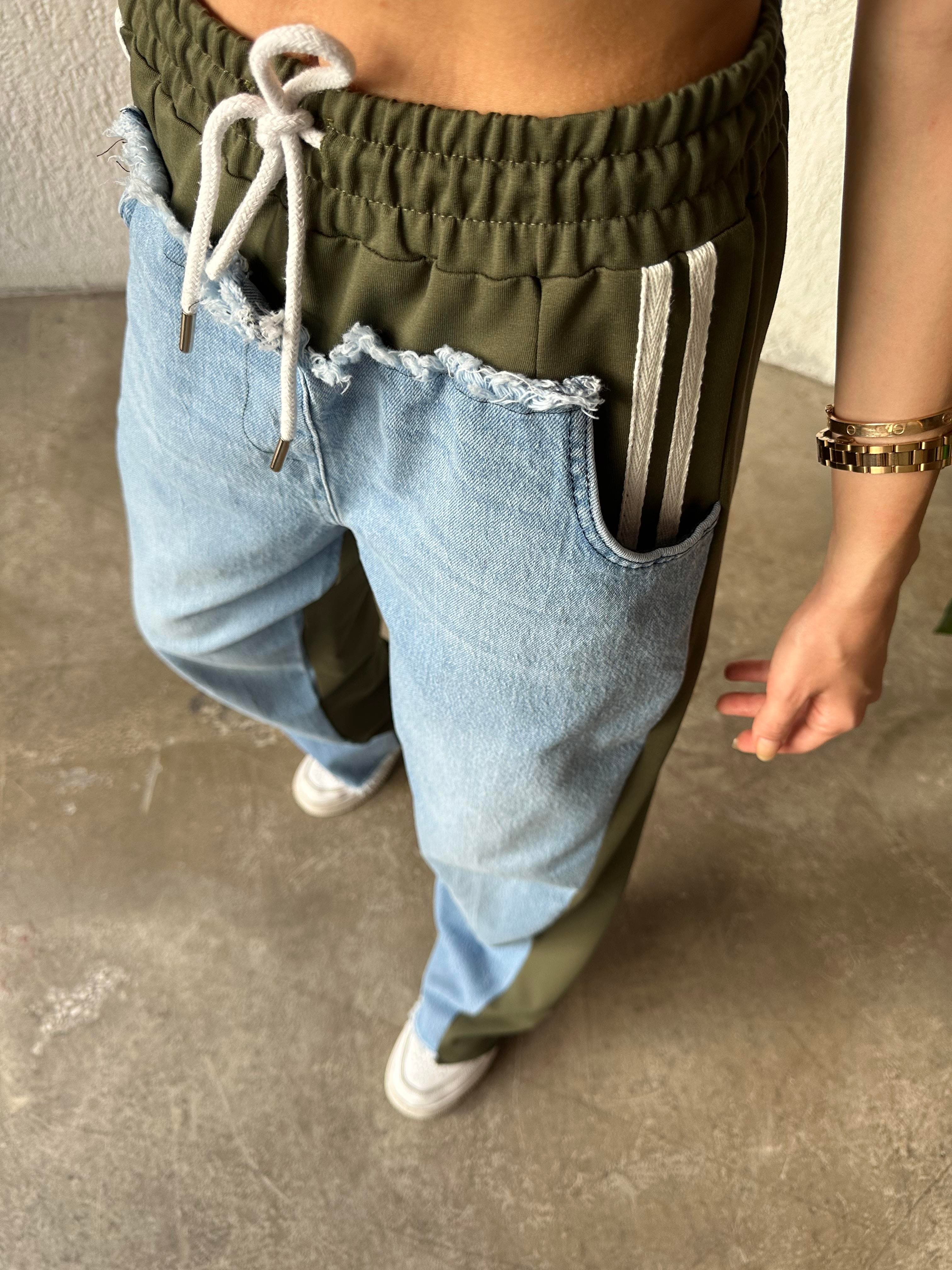Kot Detay Baggy Eşofman - Haki - Dominatrend