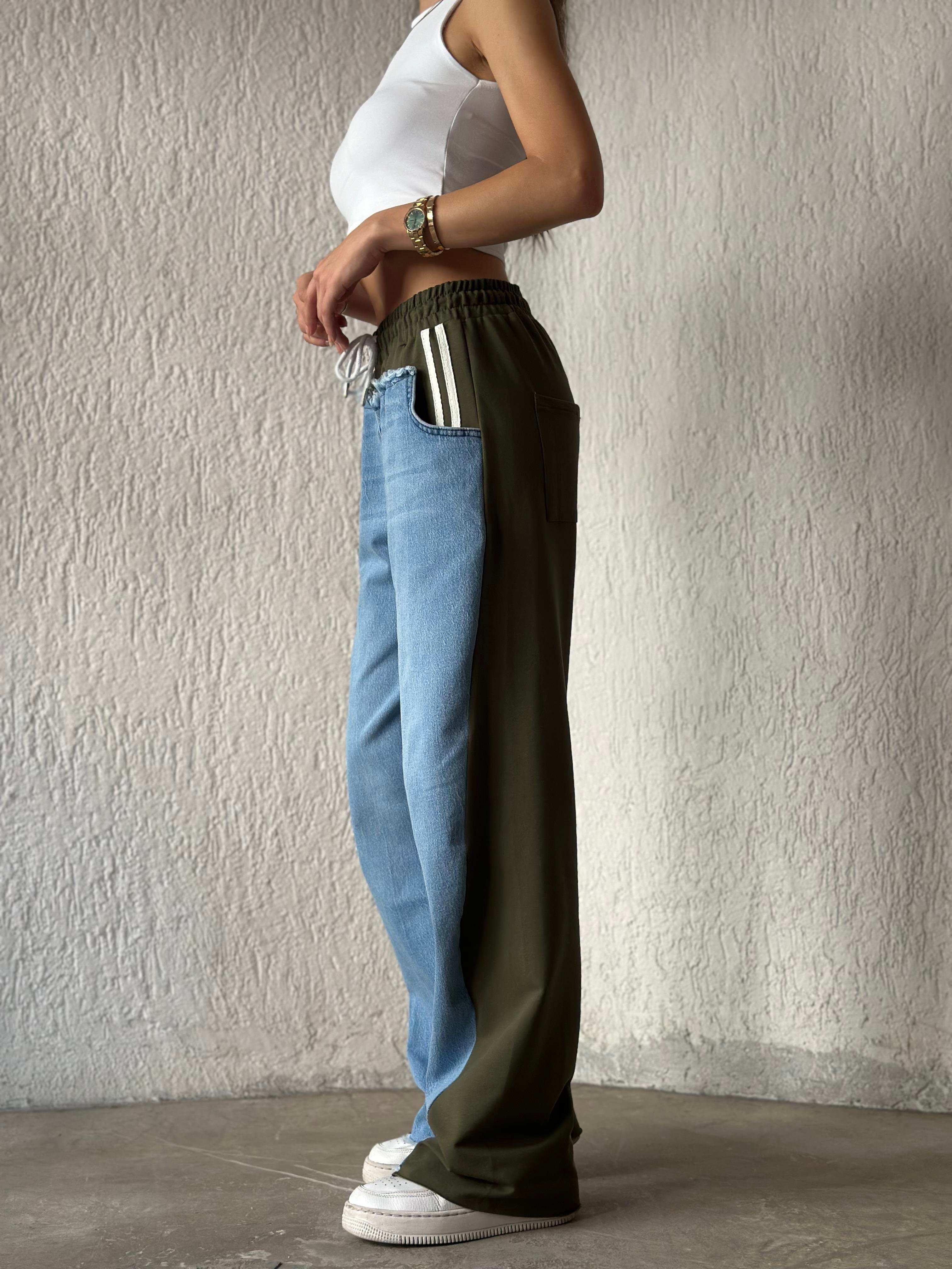 Kot Detay Baggy Eşofman - Haki - Dominatrend