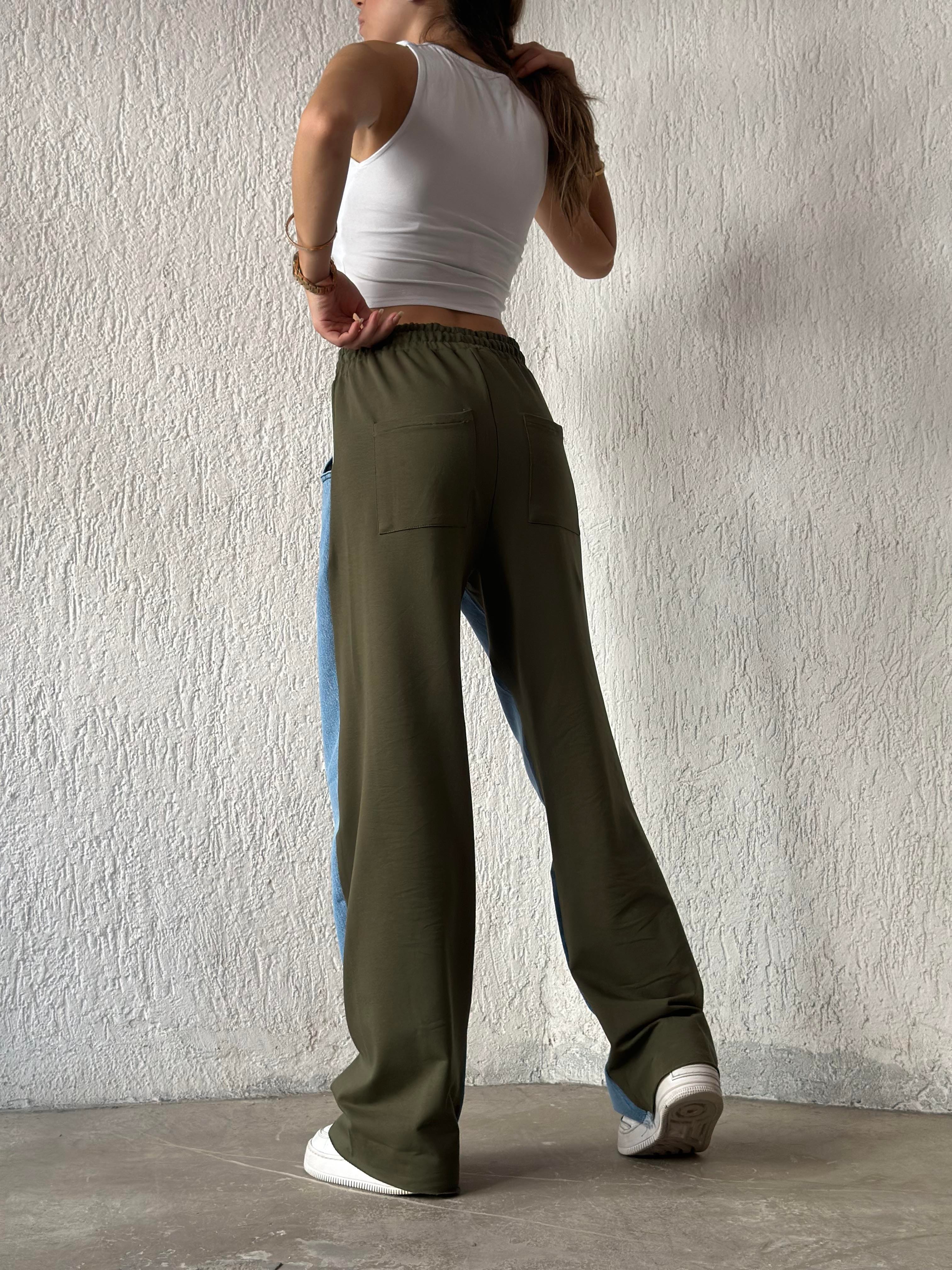 Kot Detay Baggy Eşofman - Haki - Dominatrend