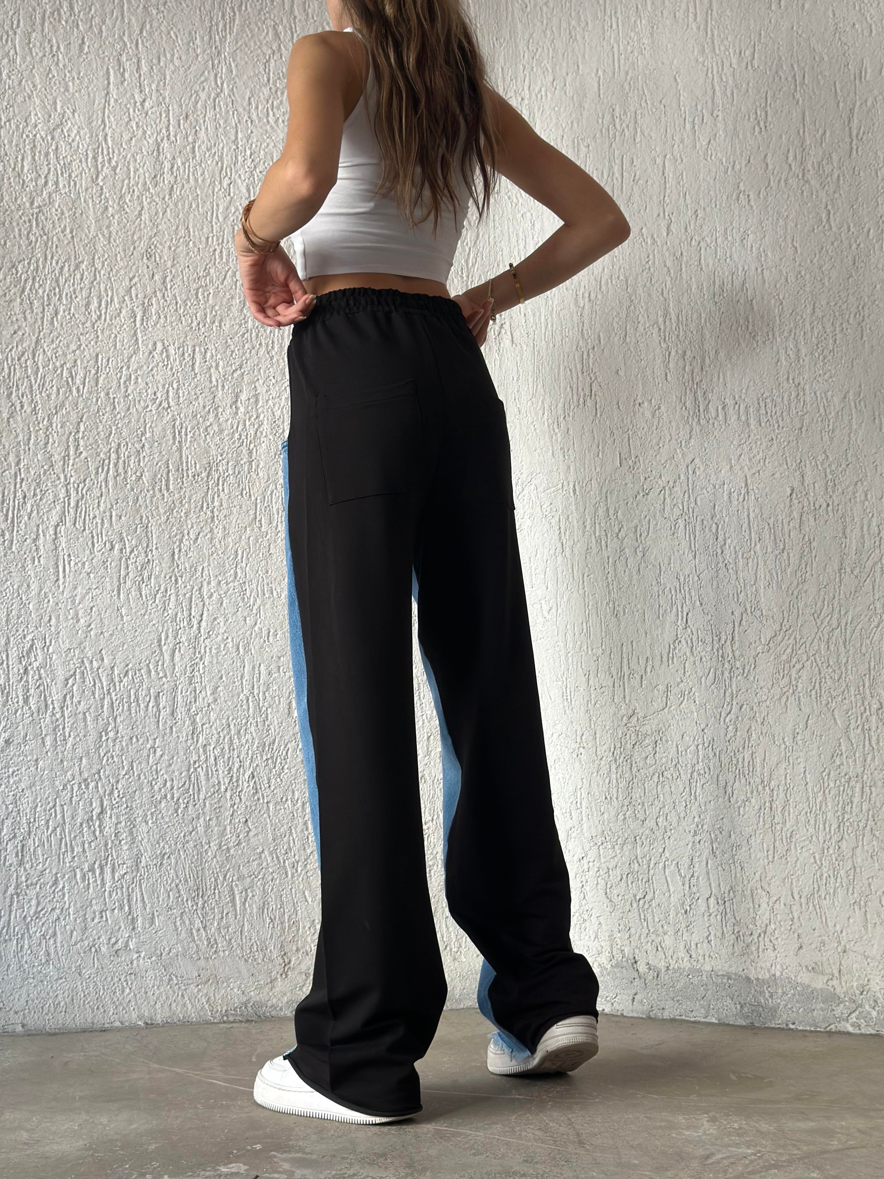Kot Detay Baggy Eşofman - Siyah - Dominatrend