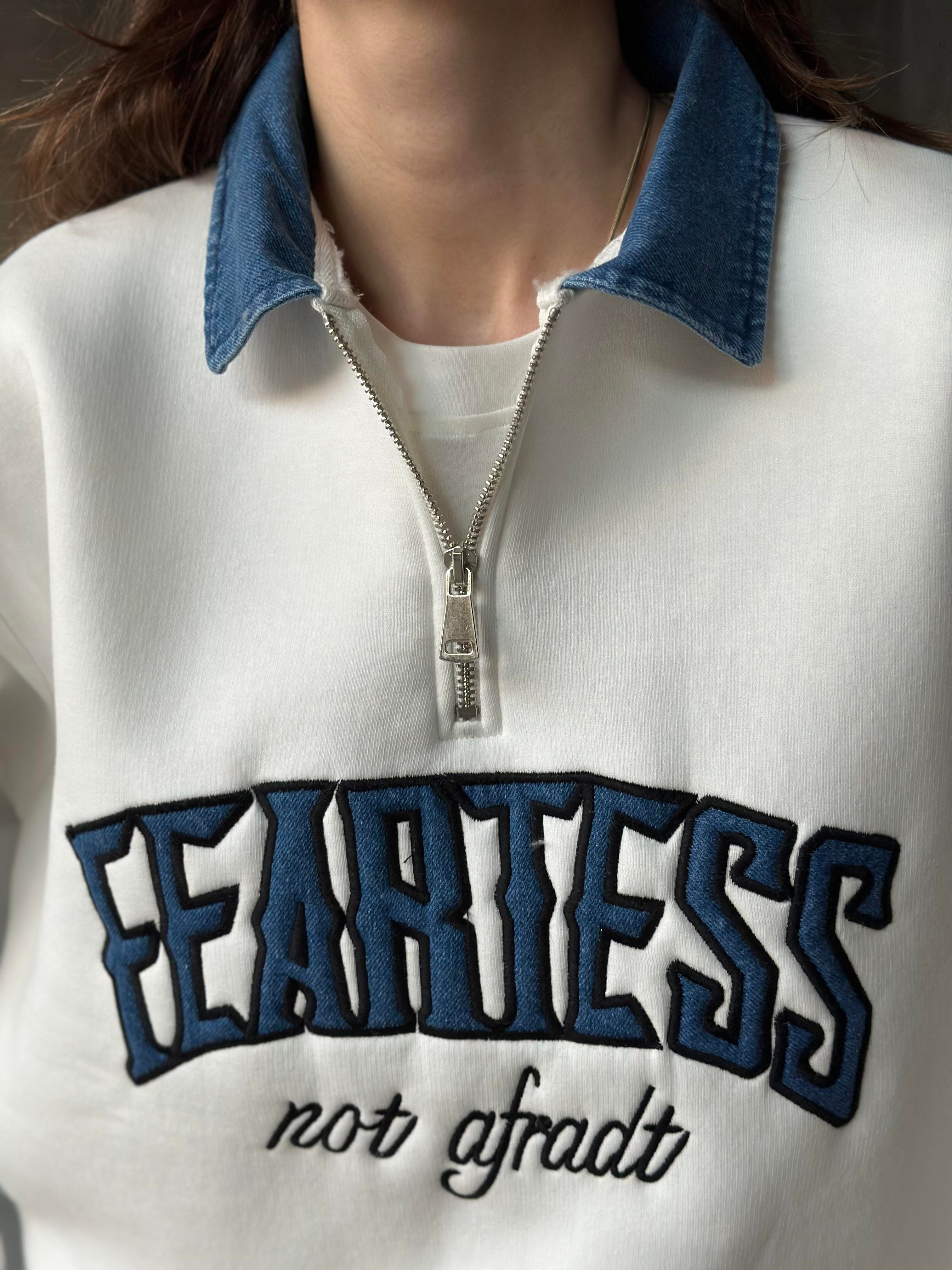 Kot Detay Oversize Sweatshirt - Beyaz - Dominatrend