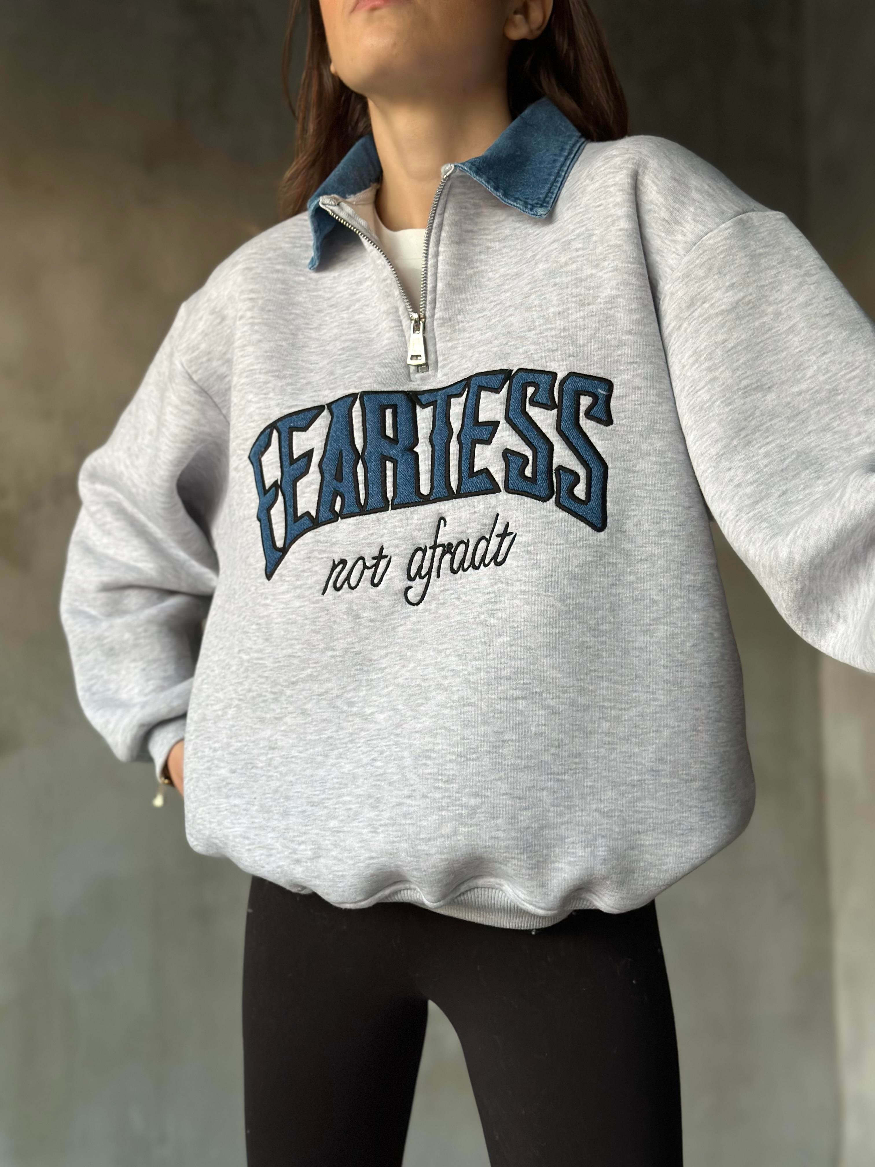 Kot Detay Oversize Sweatshirt - Gri - Dominatrend