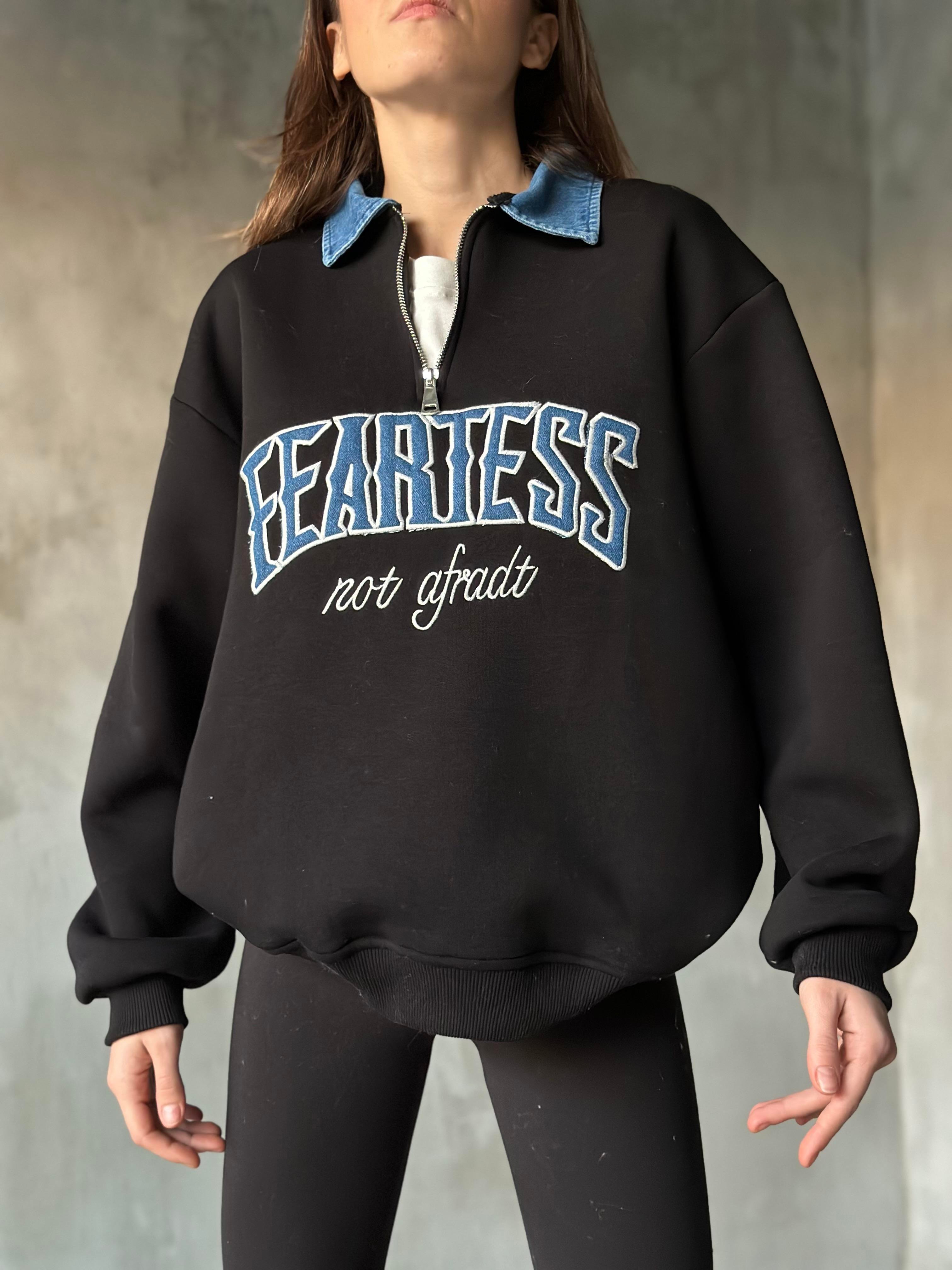 Kot Detay Oversize Sweatshirt - Siyah - Dominatrend