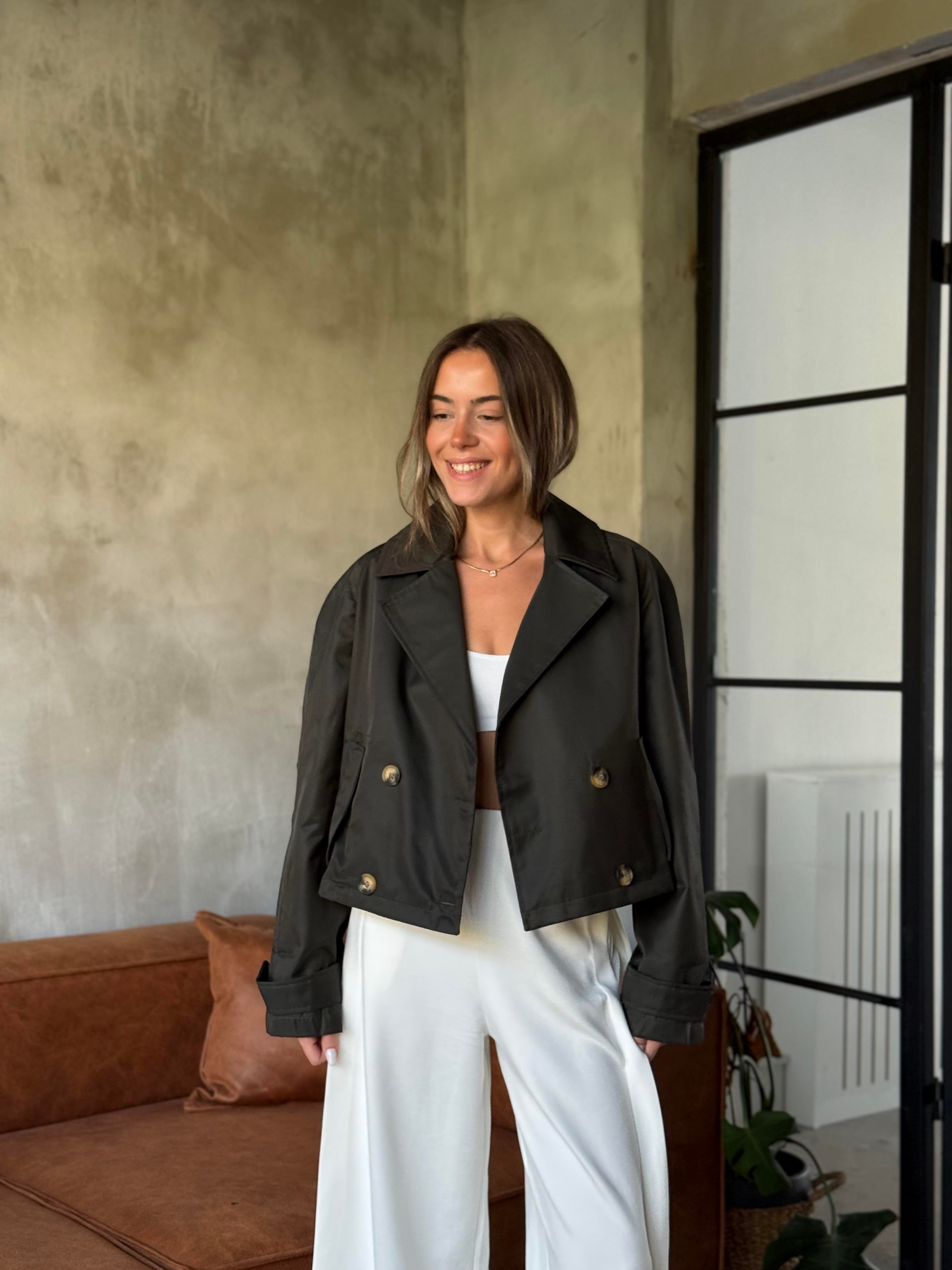 Koyu Haki Mini Trençkot Zr - Dominatrend