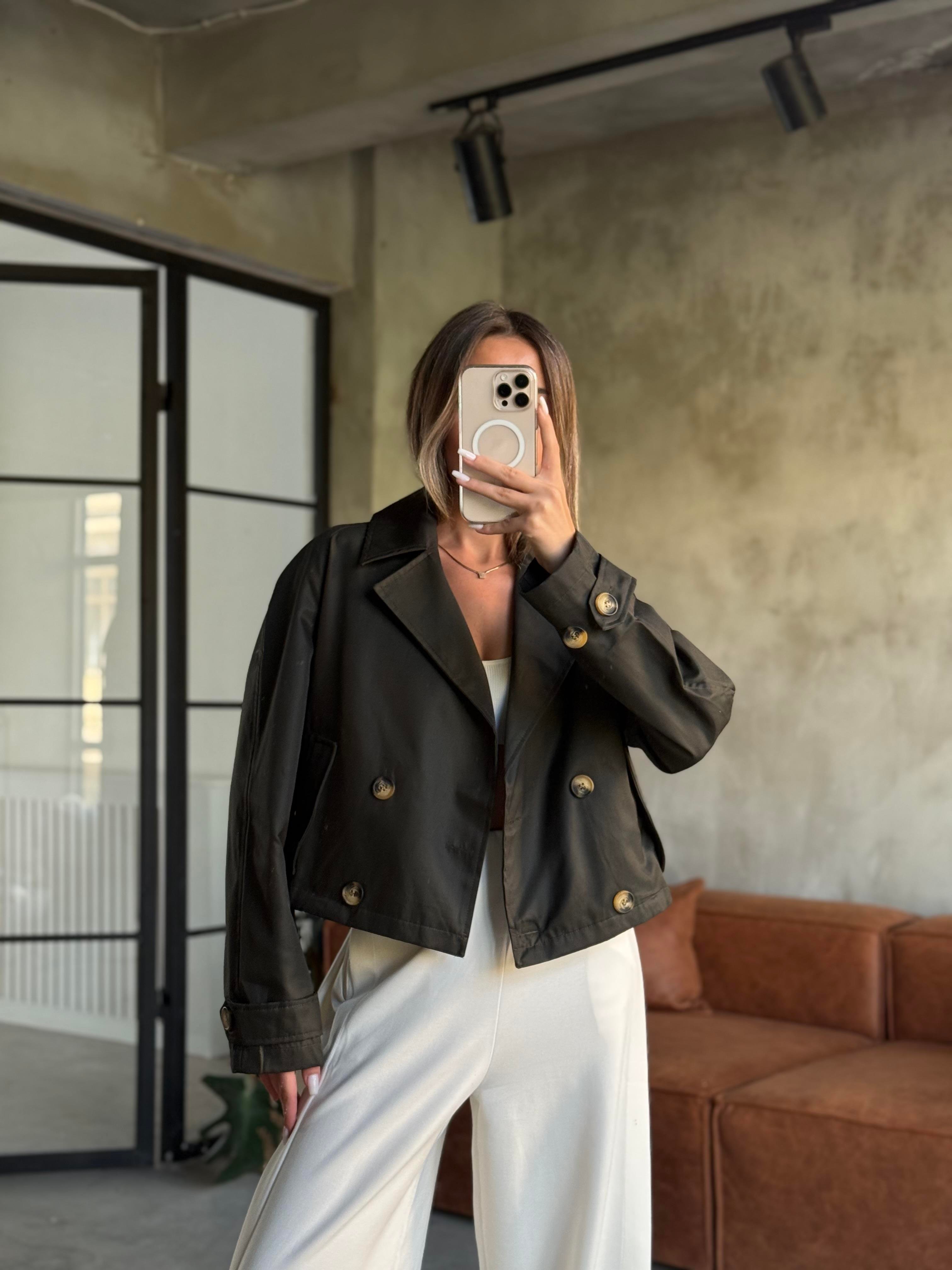 Koyu Haki Mini Trençkot Zr - Dominatrend