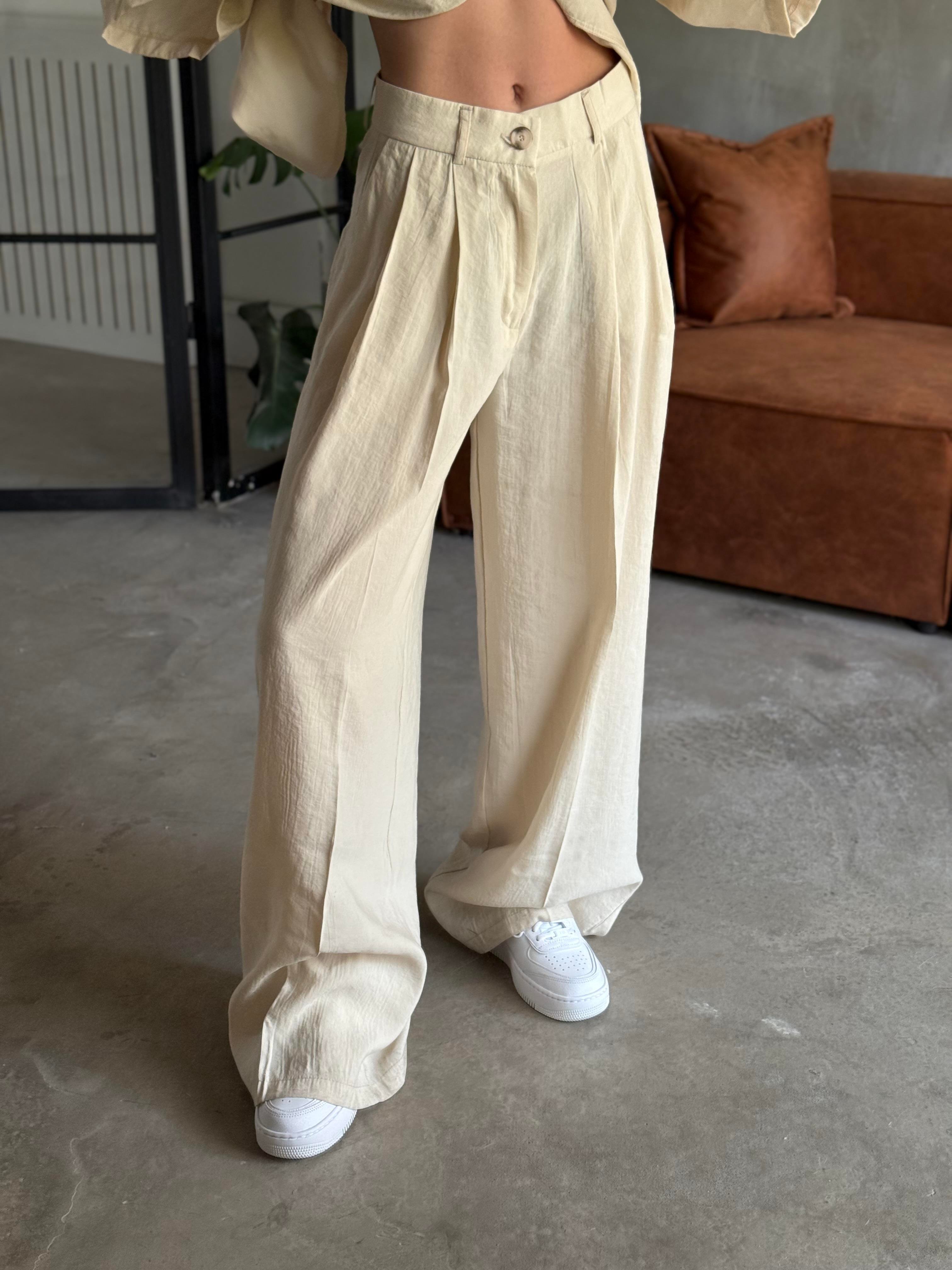 Krem Premium Tensel Oversize Takım - Dominatrend