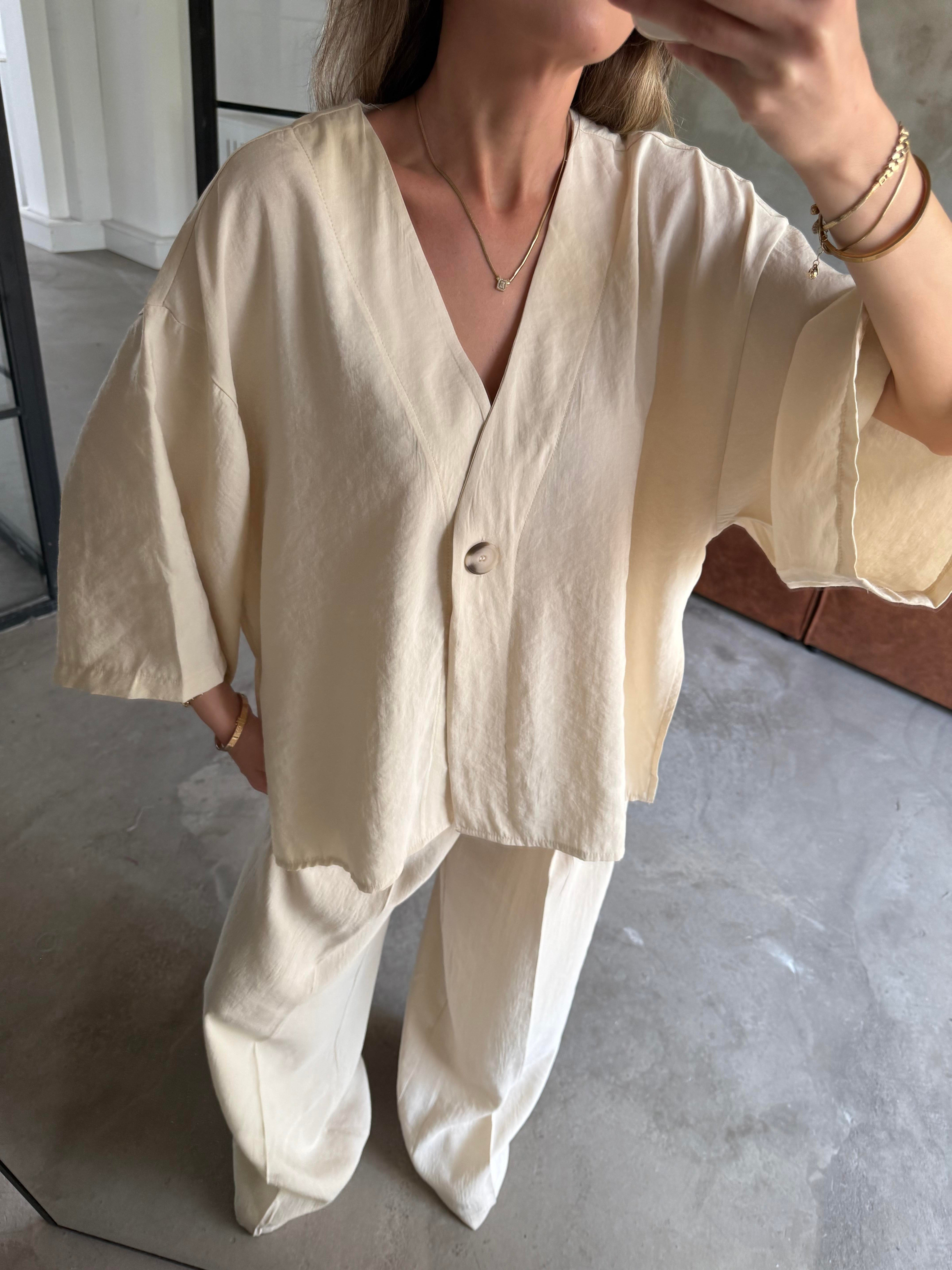 Krem Premium Tensel Oversize Takım - Dominatrend